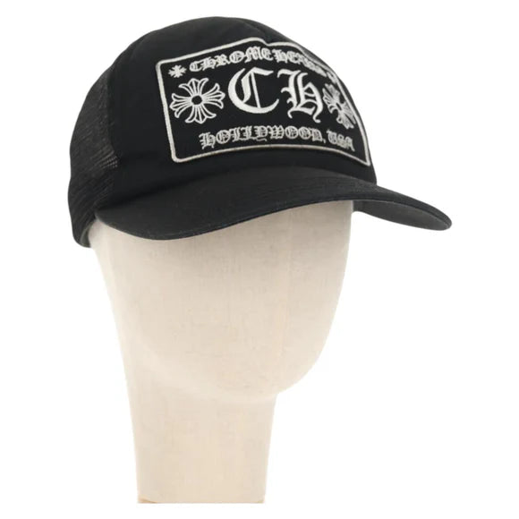 Chrome Hearts CH Patch Cross Ball Mesh Tracker Cap Cotton Black Auth 141185M 141185M