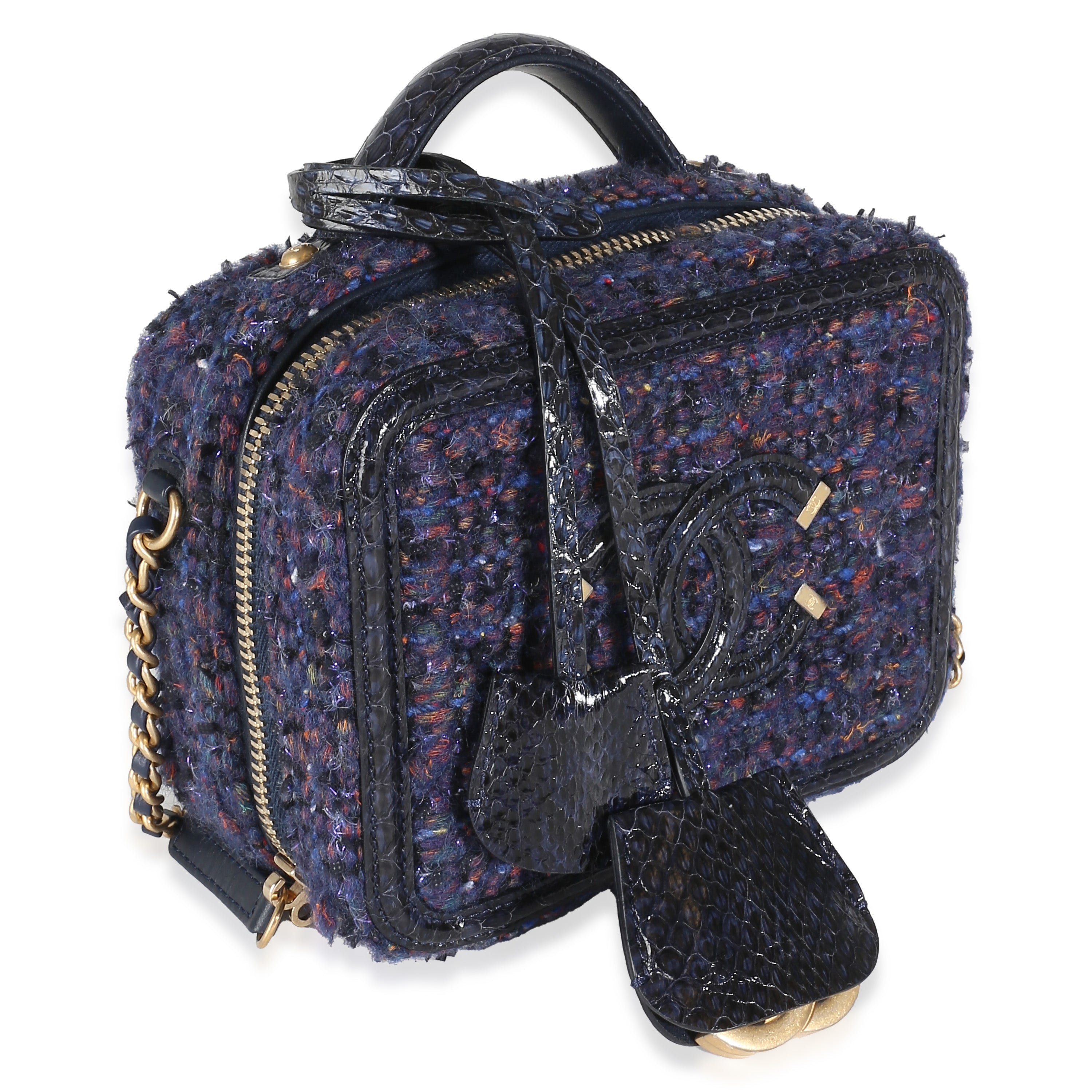 Navy Tweed Python Small CC Filigree Vanity Case