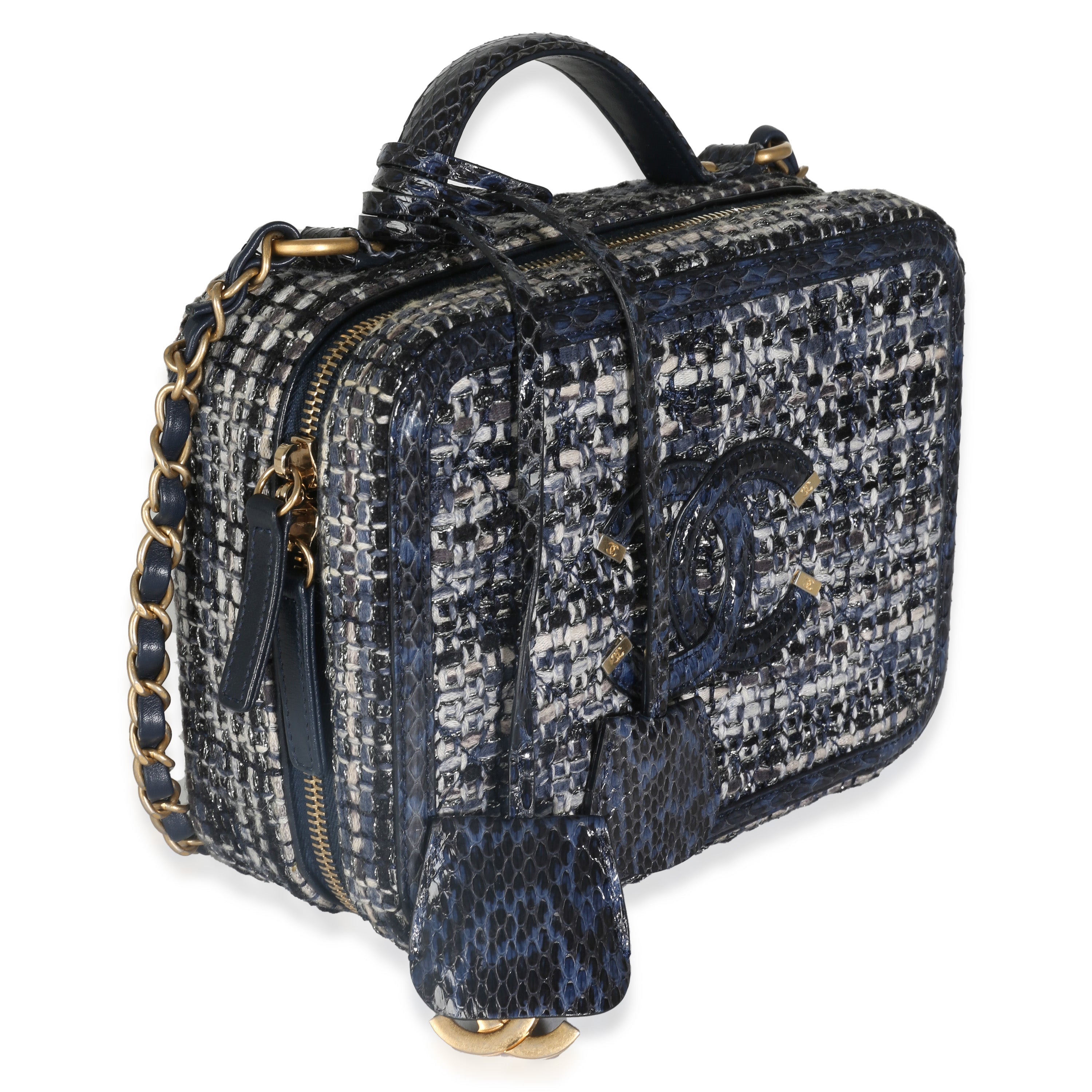 Navy Tweed Python Medium Filigree Vanity Case