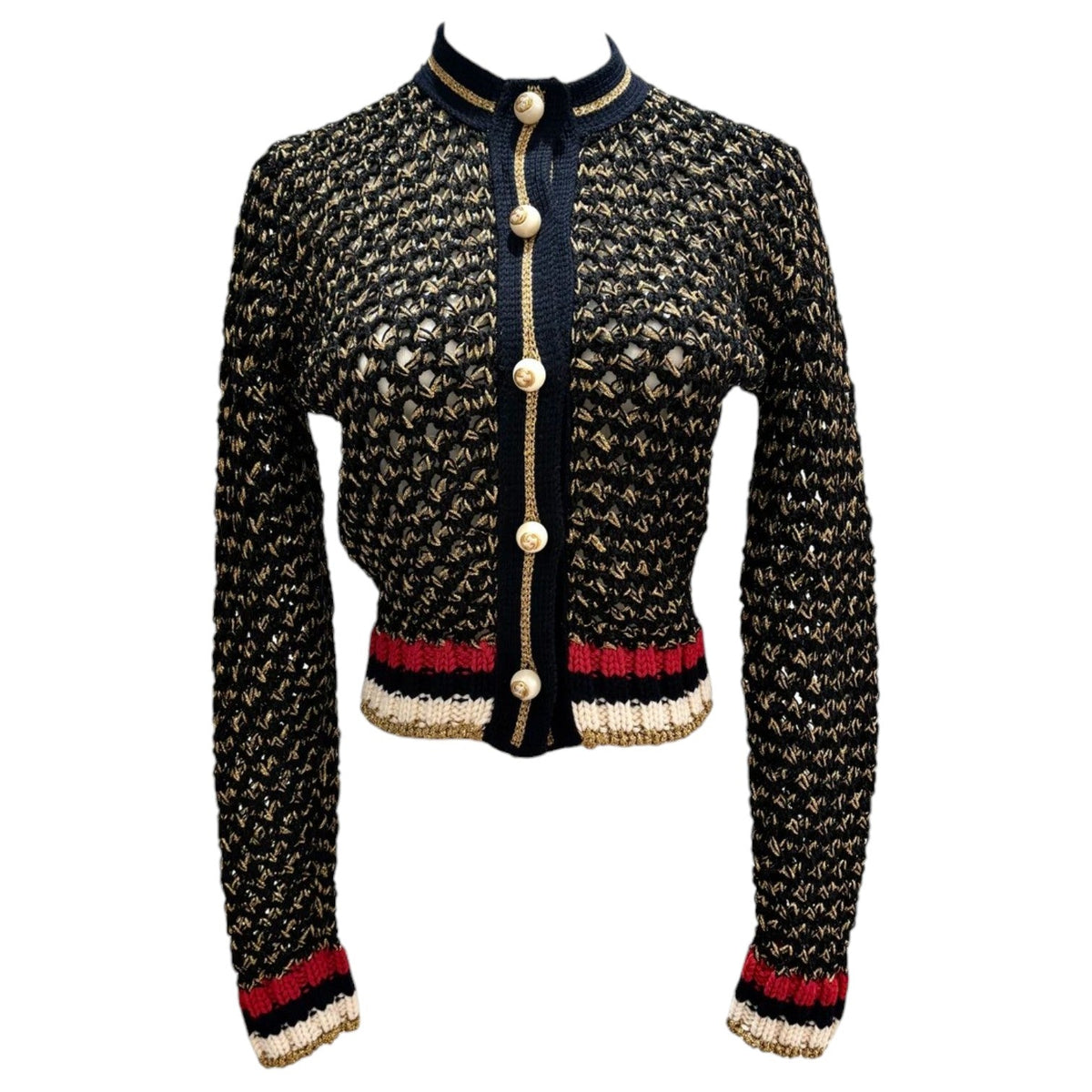 Gucci Metallic Black Knit Cardigan - Size S