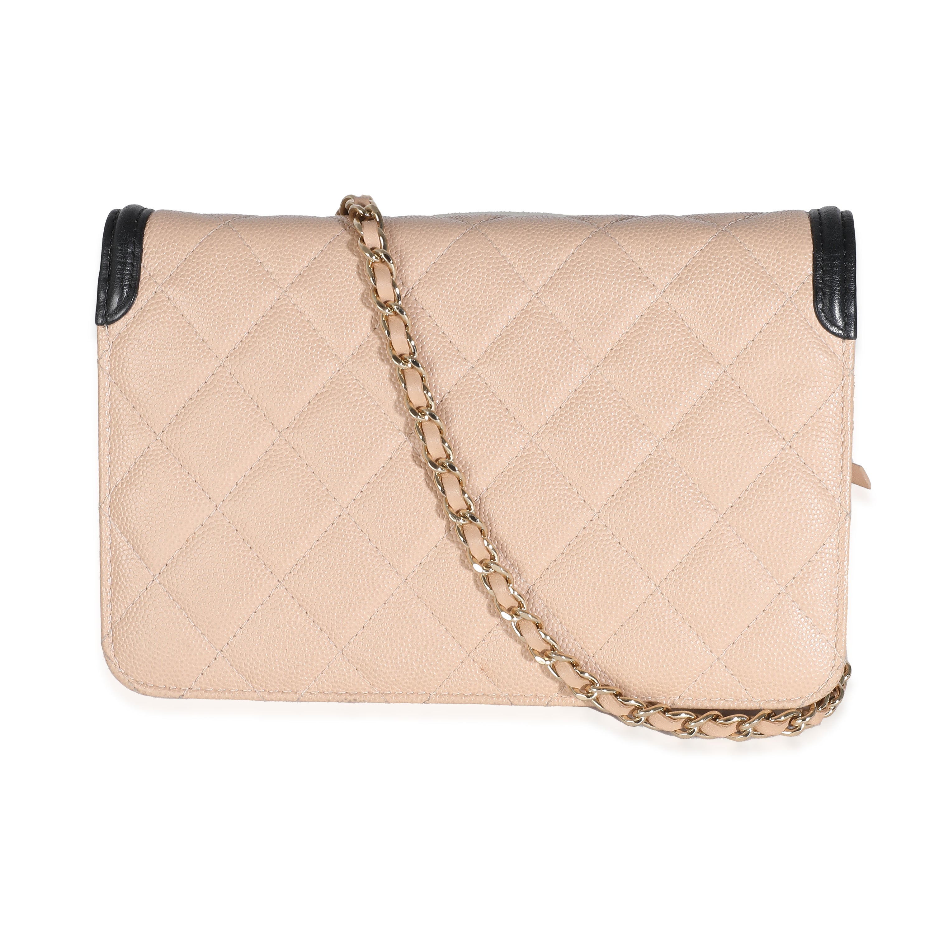 20B Beige Quilted Caviar Filigree Wallet On Chain