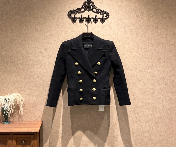 Balmain Black Double-Breasted Wool Coat with Gold Buttons / Size 36 / 99% New / 45717 SYCF45717