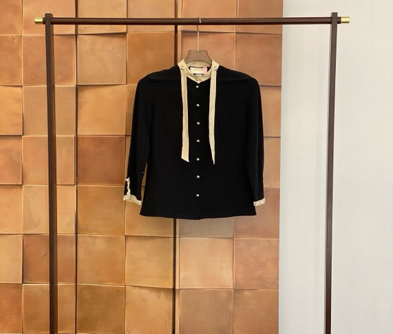 Gucci color-blocked silk pearl button ribbon shirt / Size 36 / 99% new / 31813 SYCF31813