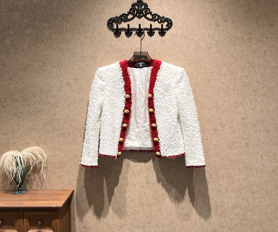 Balmain runway double-breasted tweed coat with gold buttons / size 34 / 99% new / 42530 SYCF42530