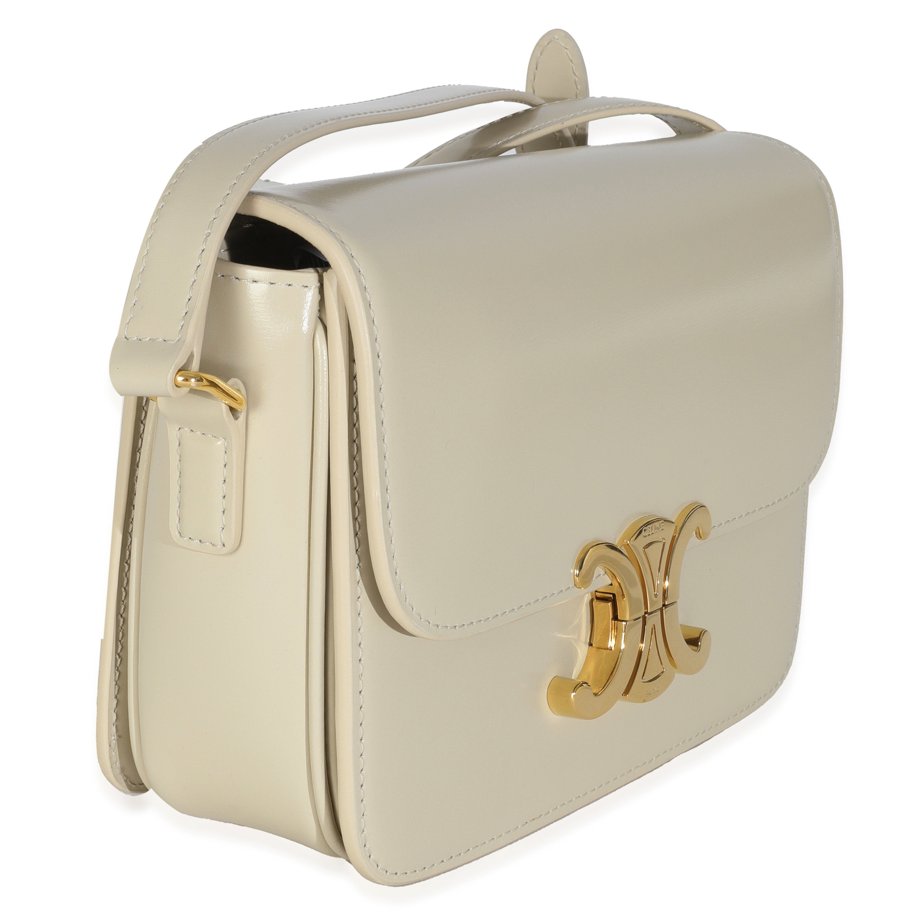 Celine Light Stone Shiny Calfskin Classique Triomphe Bag Handbag bv