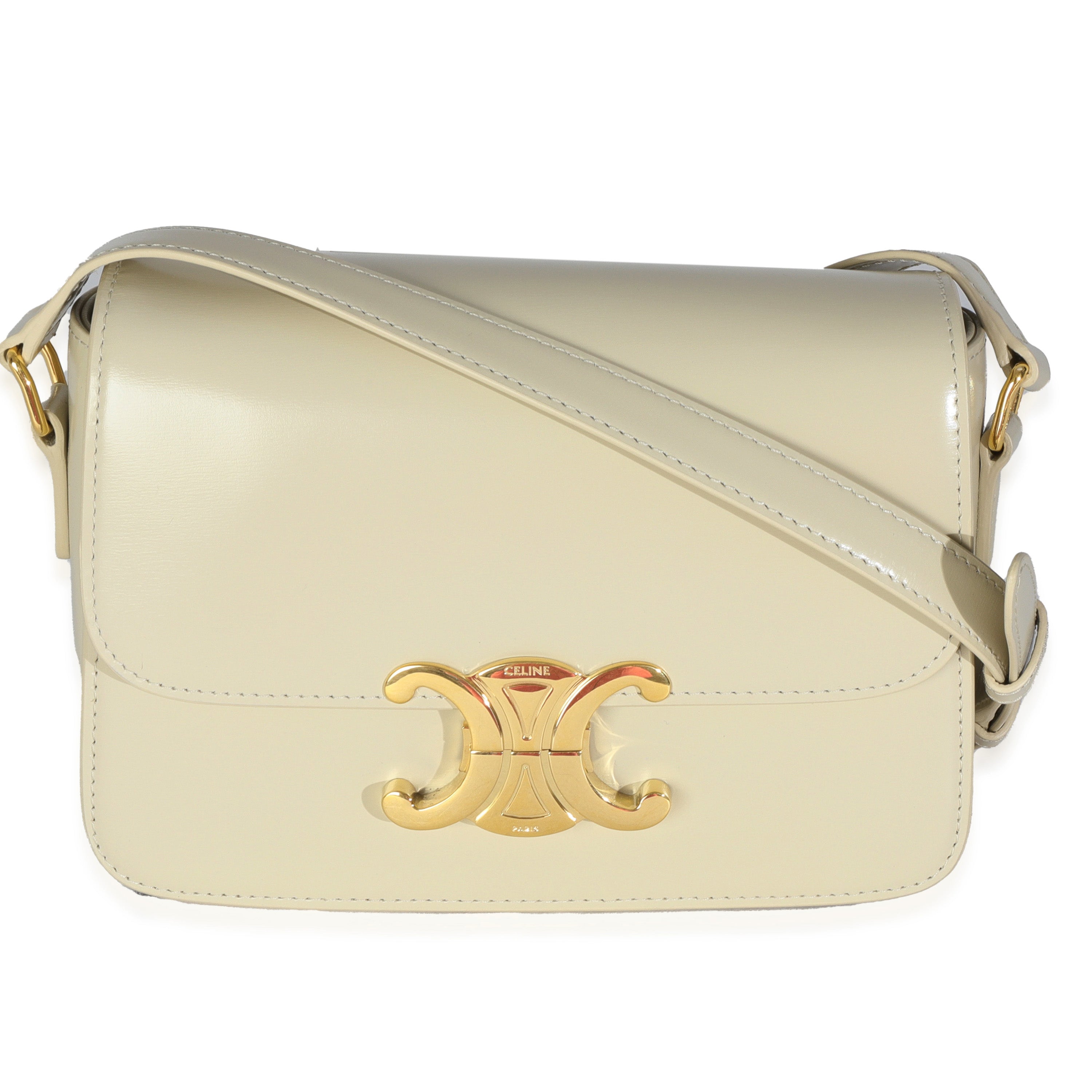 Celine Light Stone Shiny Calfskin Classique Triomphe Bag Handbag fv