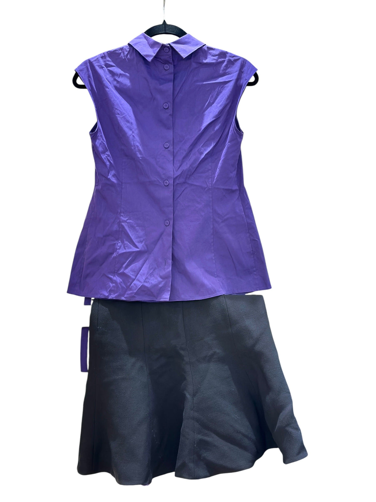 Prada Sleeveless Button-Up Shirt Purple With A-Line Skirt Black 2 Piece Set - Size 38