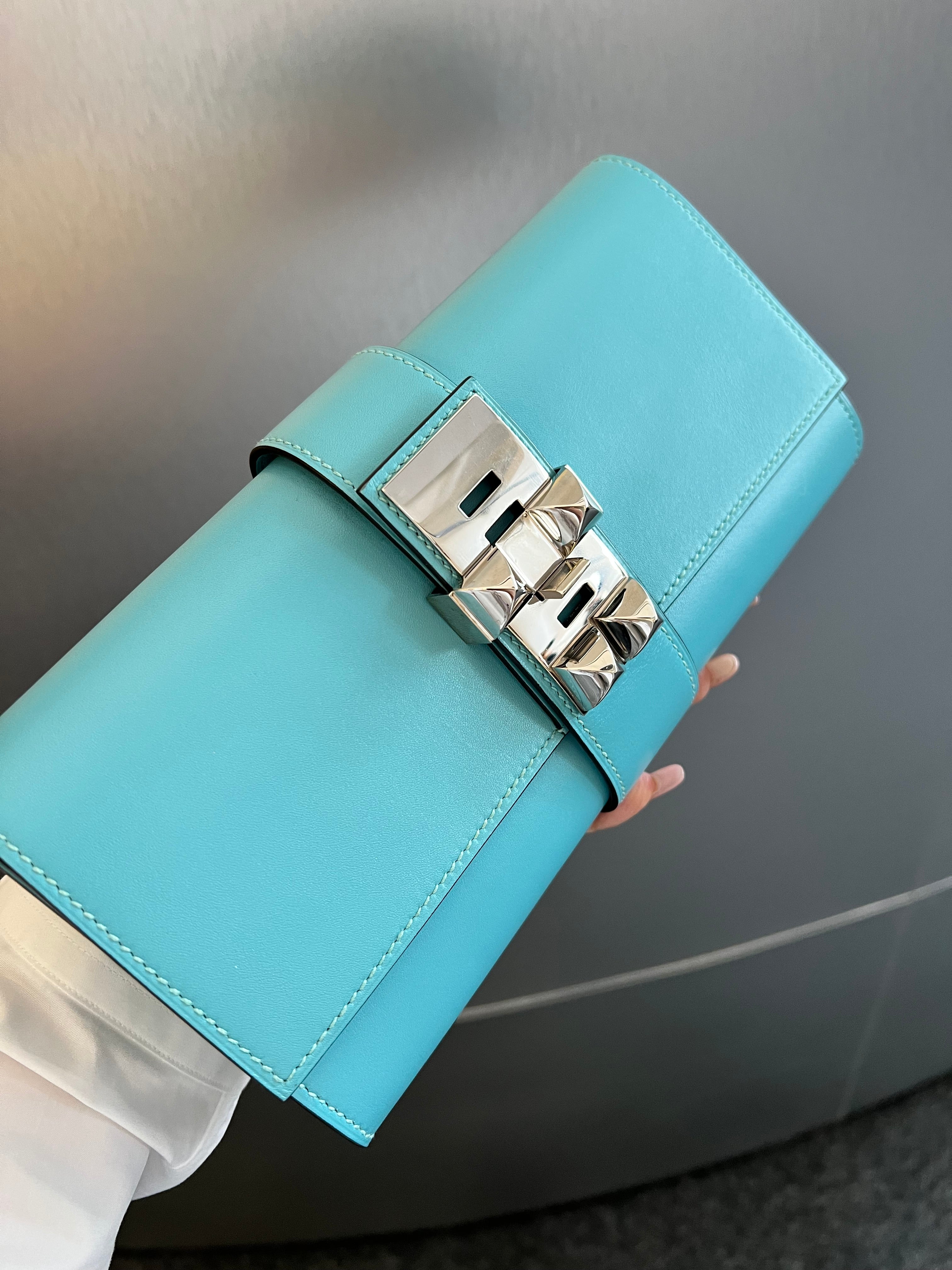 Hermes Medor Clutch Blue Atoll Tadelakt PHW #T  SYC1507EC