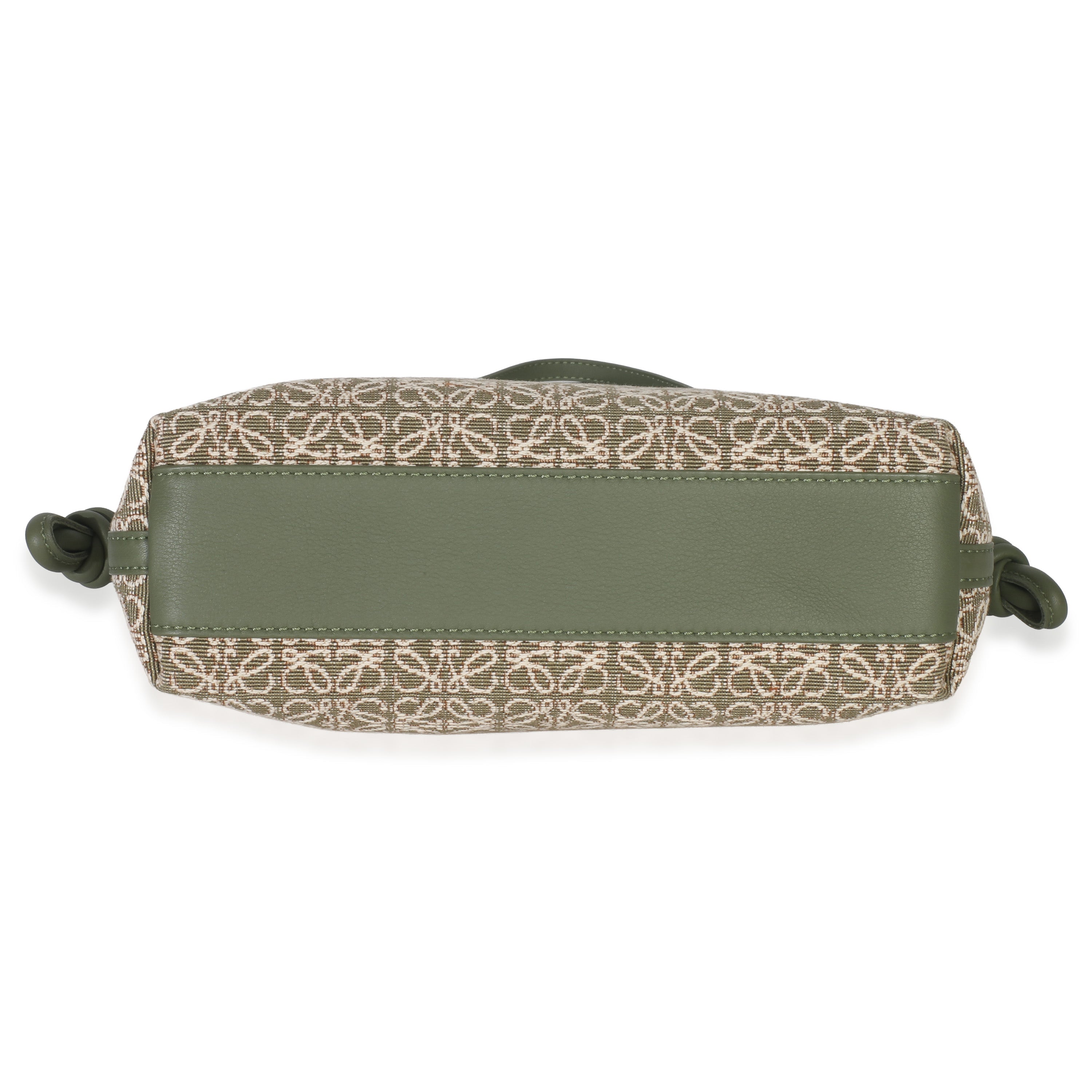 Loewe Vintage Khaki Jacquard Anagram Calfskin Mini Flamenco Knot Clutch Handbag bv