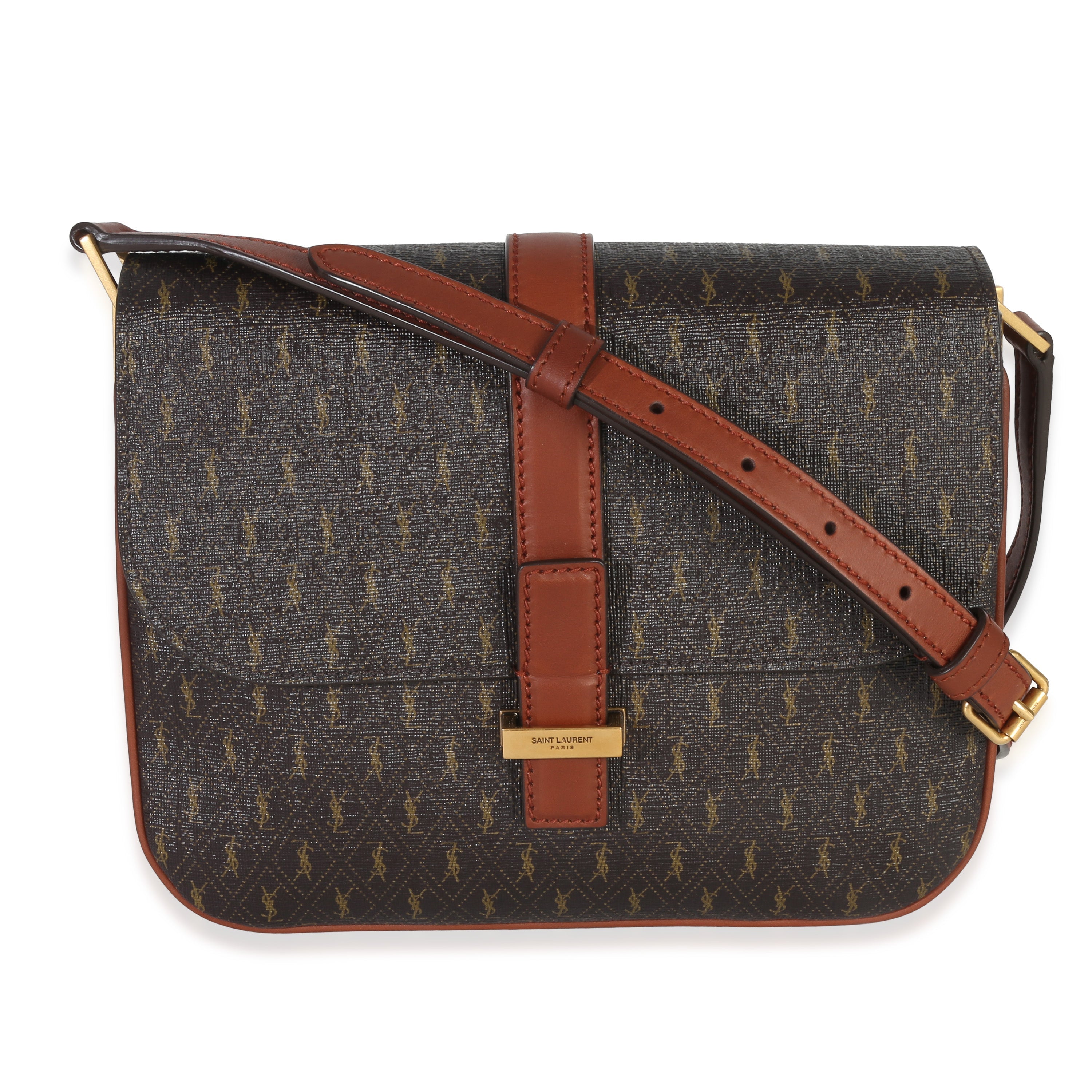 Saint Laurent Brown Canvas Le Monogramme Small Sac Besace Shoulder Bag Handbag fv