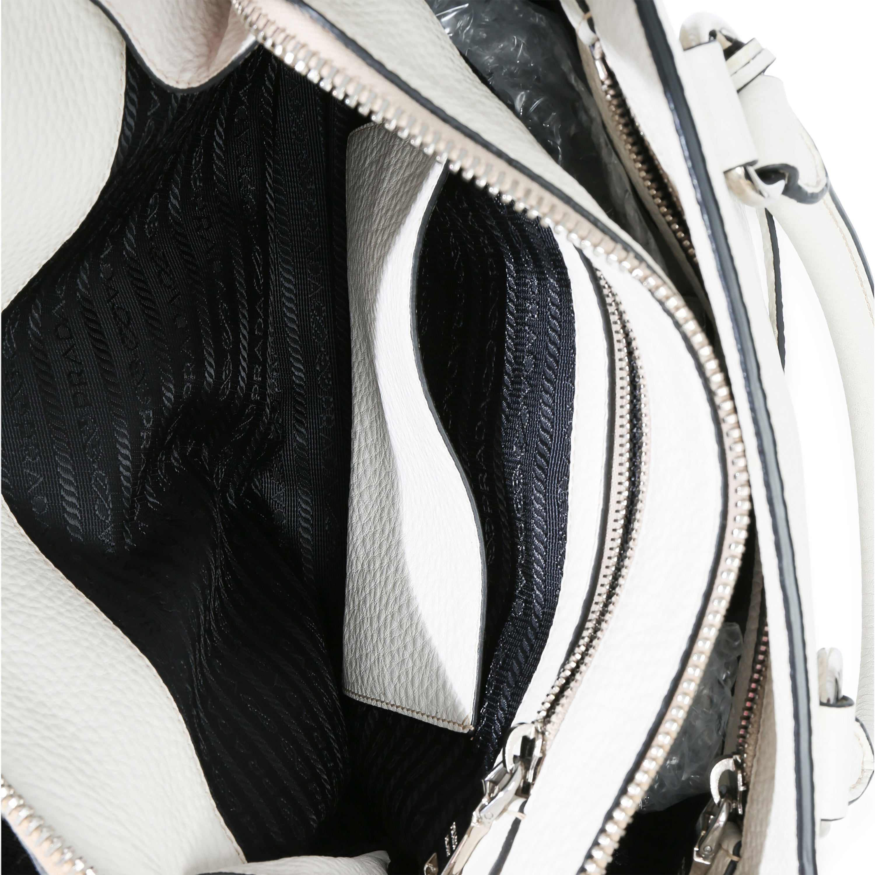 Prada White Vitello Daino Double Zip Shopping Tote Handbag ad1