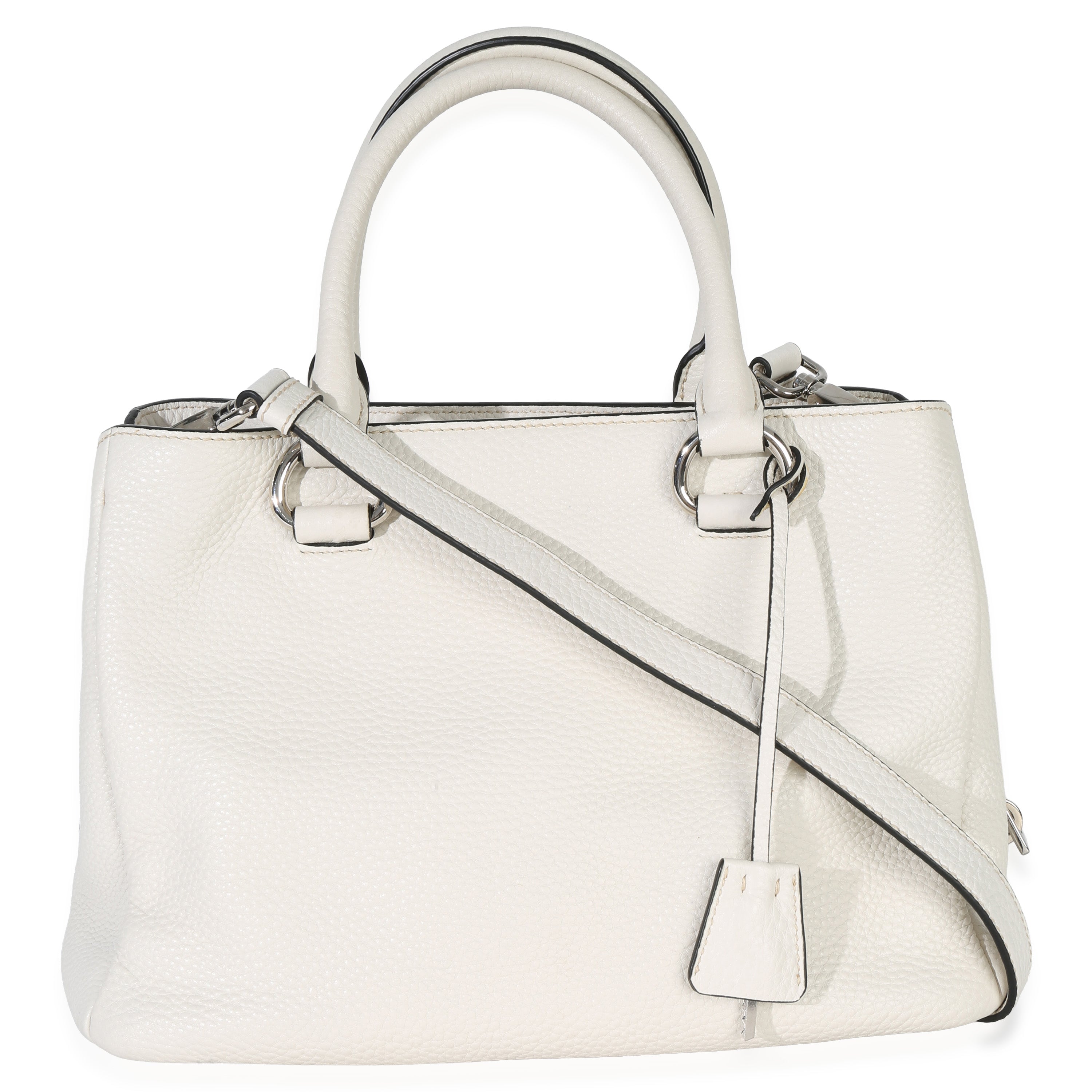 Prada White Vitello Daino Double Zip Shopping Tote Handbag bv