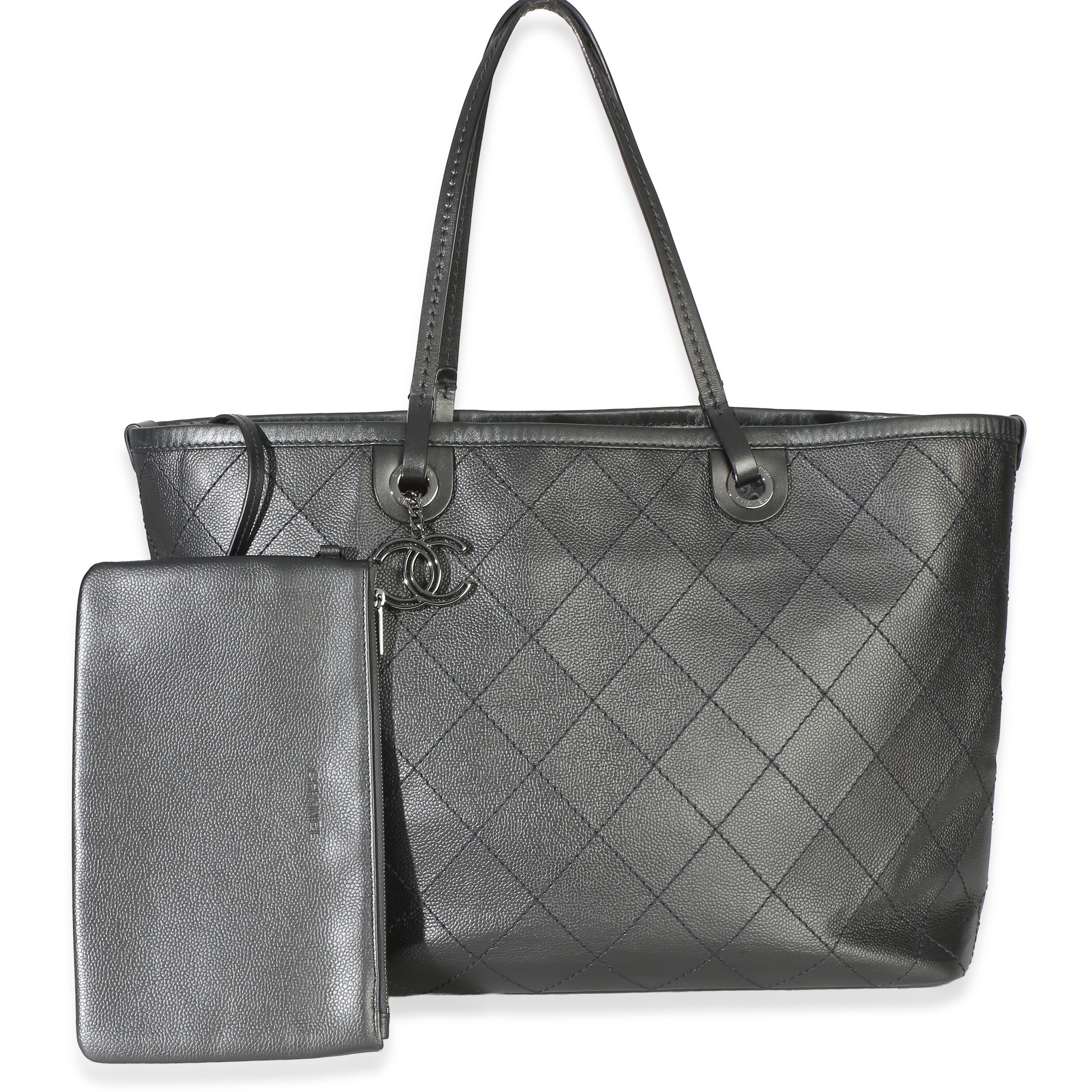 Chanel Black Grained Calfskin Large Shopping Fever Tote Handbag id