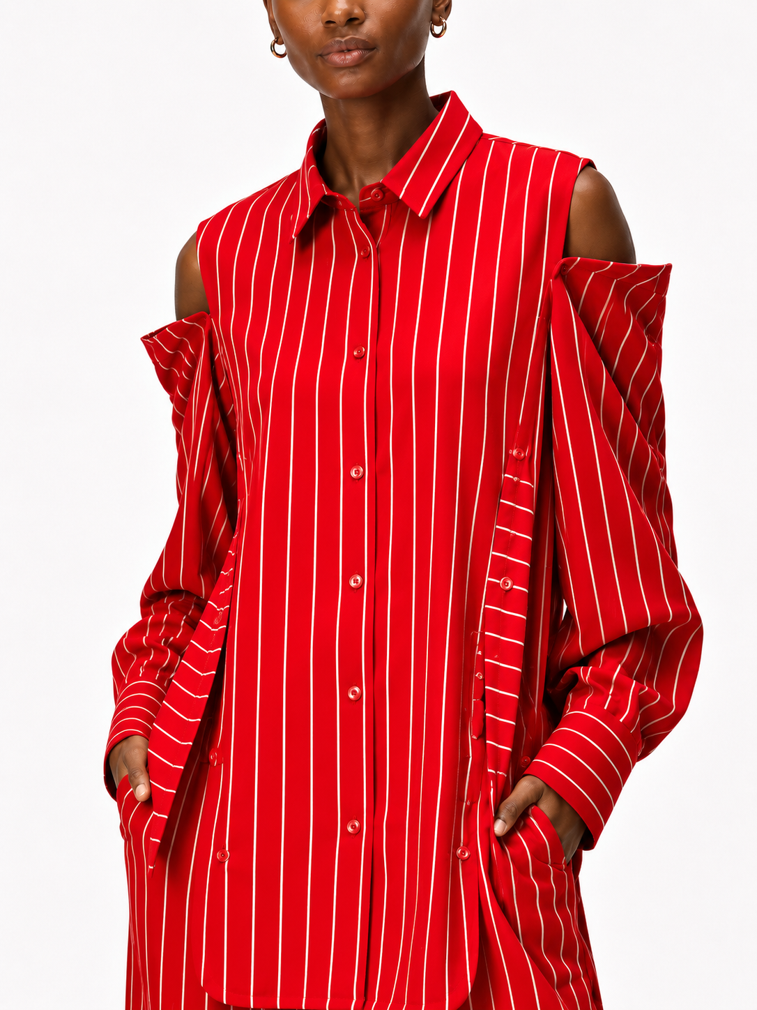 STRIPED BUTTONED OPEN SHOULDER SHIRT قميص “OPAL"