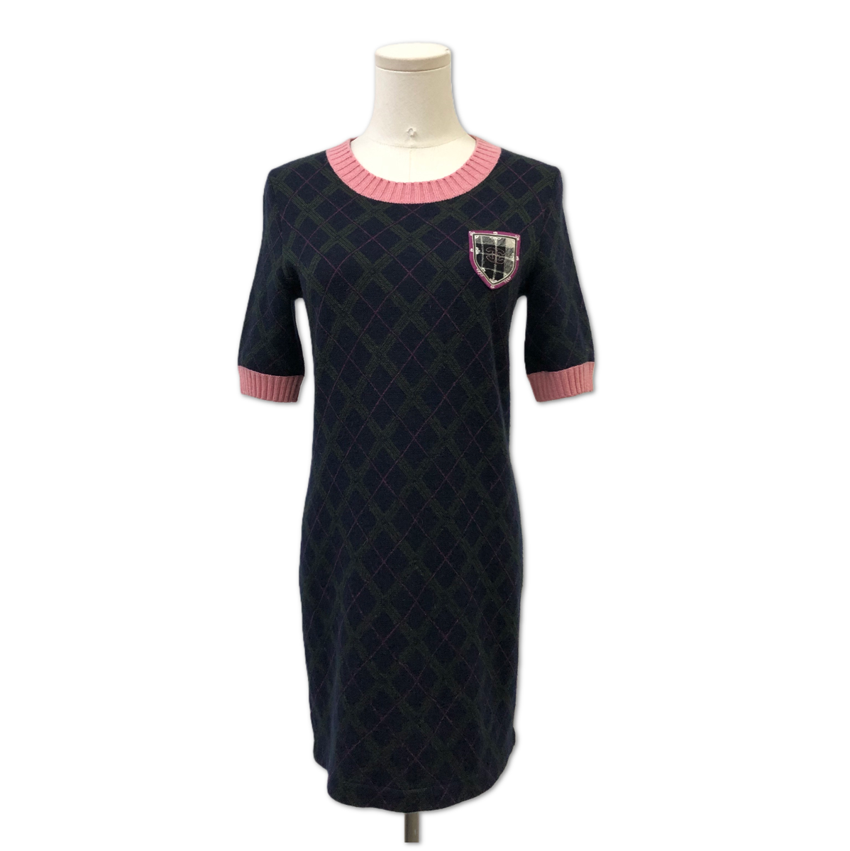 Chanel Argyle Knit Shield Crest Mini Dress size 36 FQ0139927082