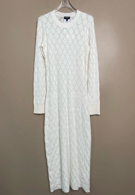 Chanel white quilted logo cashmere dress, size 34 LZ0503VH9998