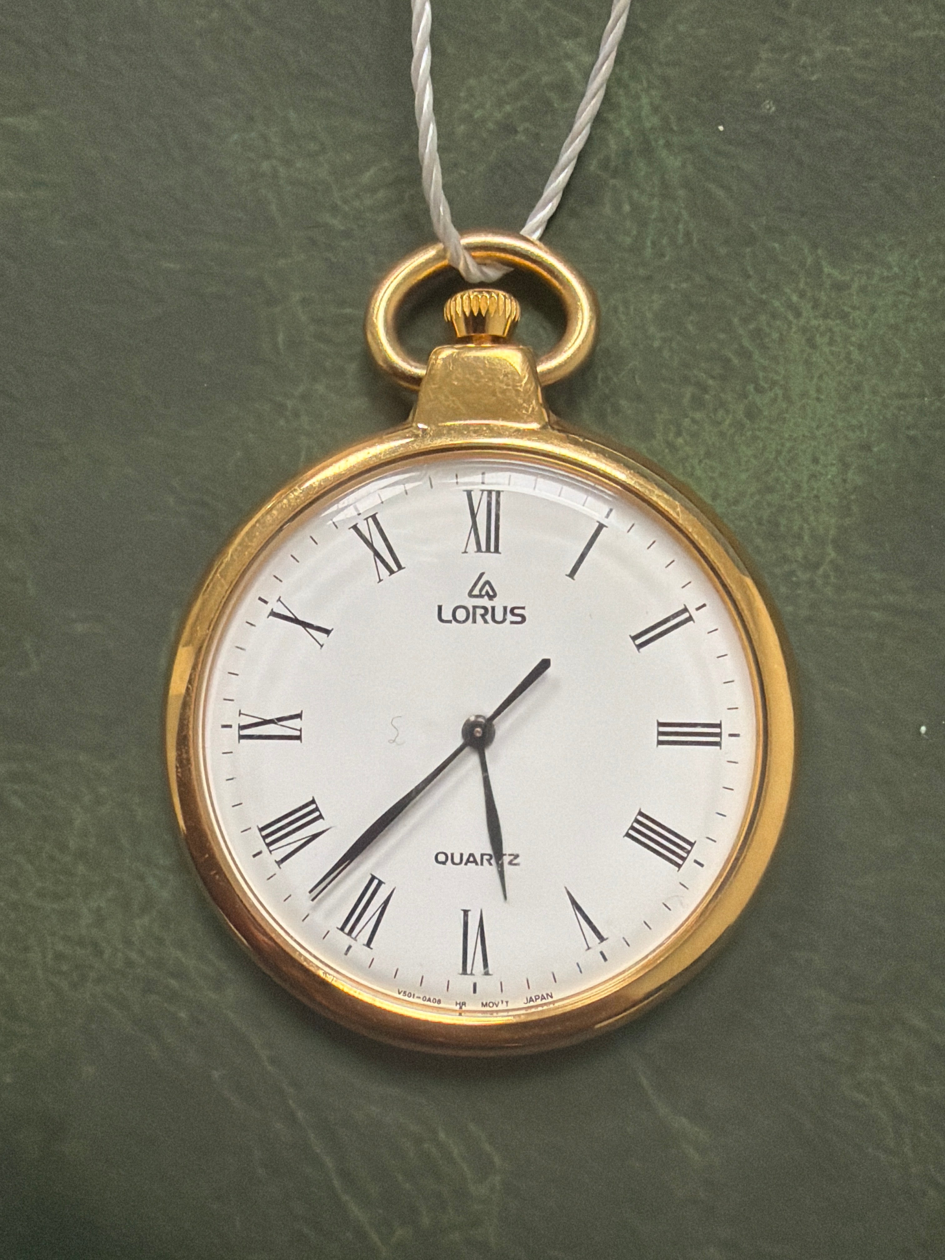 Lorus Quartz Gold-Plated Pocket Watch with Stainless Steel Back, White Dial & Roman Numerals AKL0152