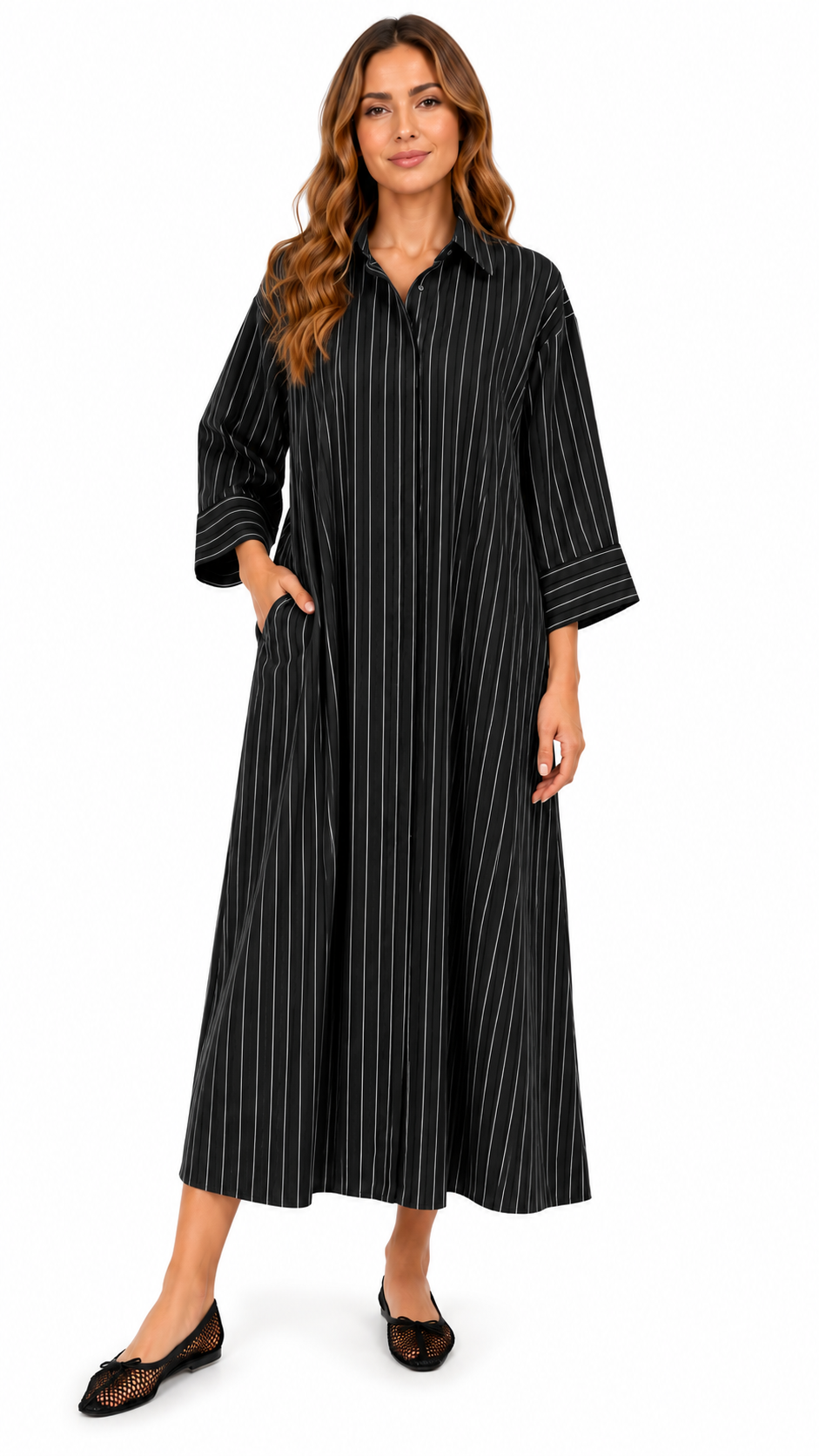 STRIPED CLASSIC SHIRT DRESS (فستان) “SELENE”