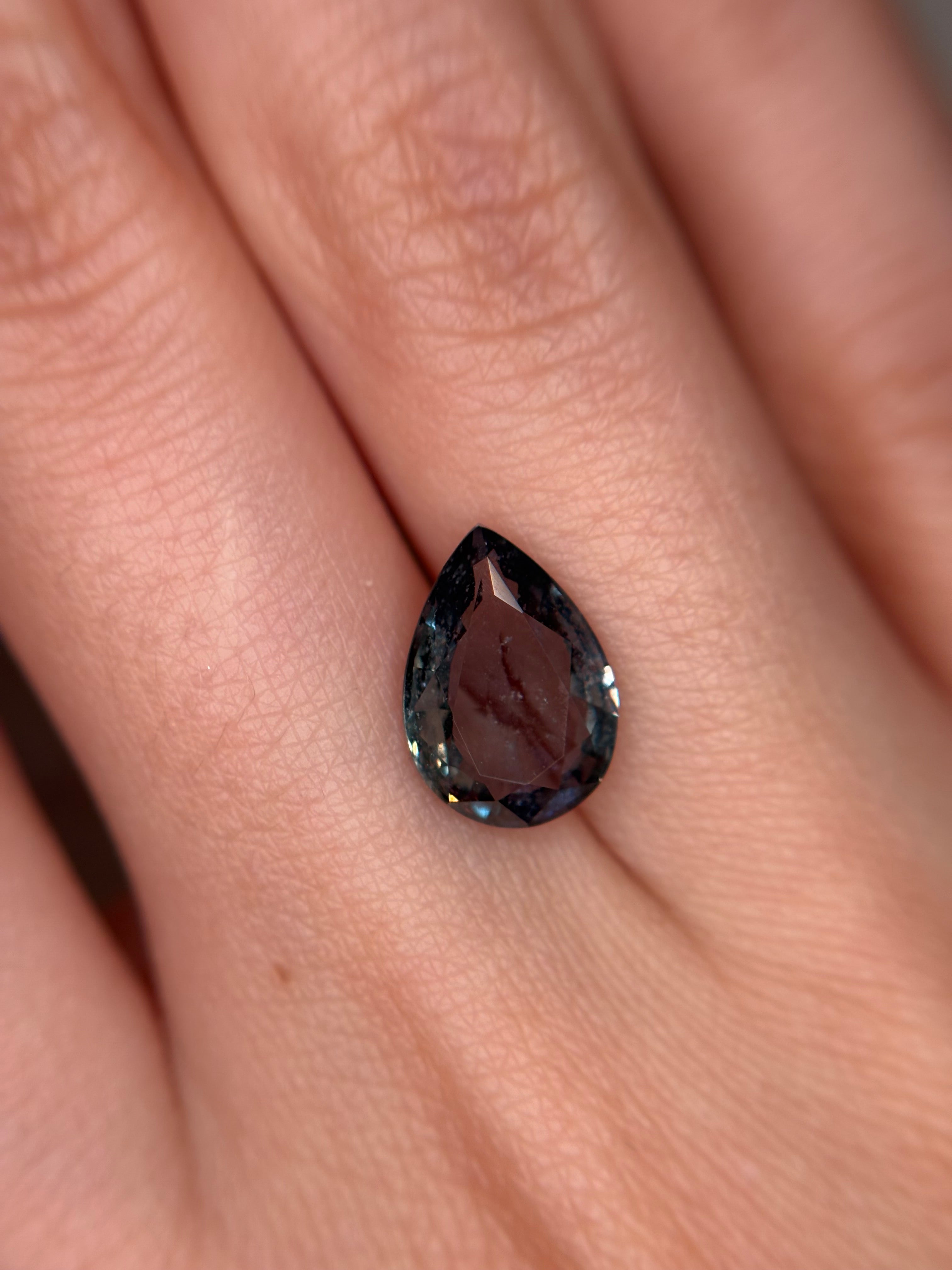 2.93ct Natural Grey Teal Sapphire No Heat Pear THAIC0581
