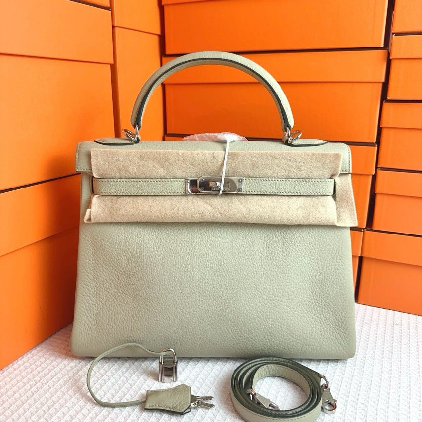 Hermes Kelly 32 Vert Pale Clemence #F Square - Preloved SYC2168