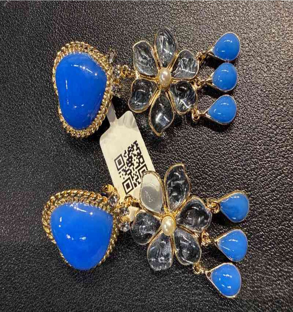 Gripoix Blue Heart Ear Clips LZ602052