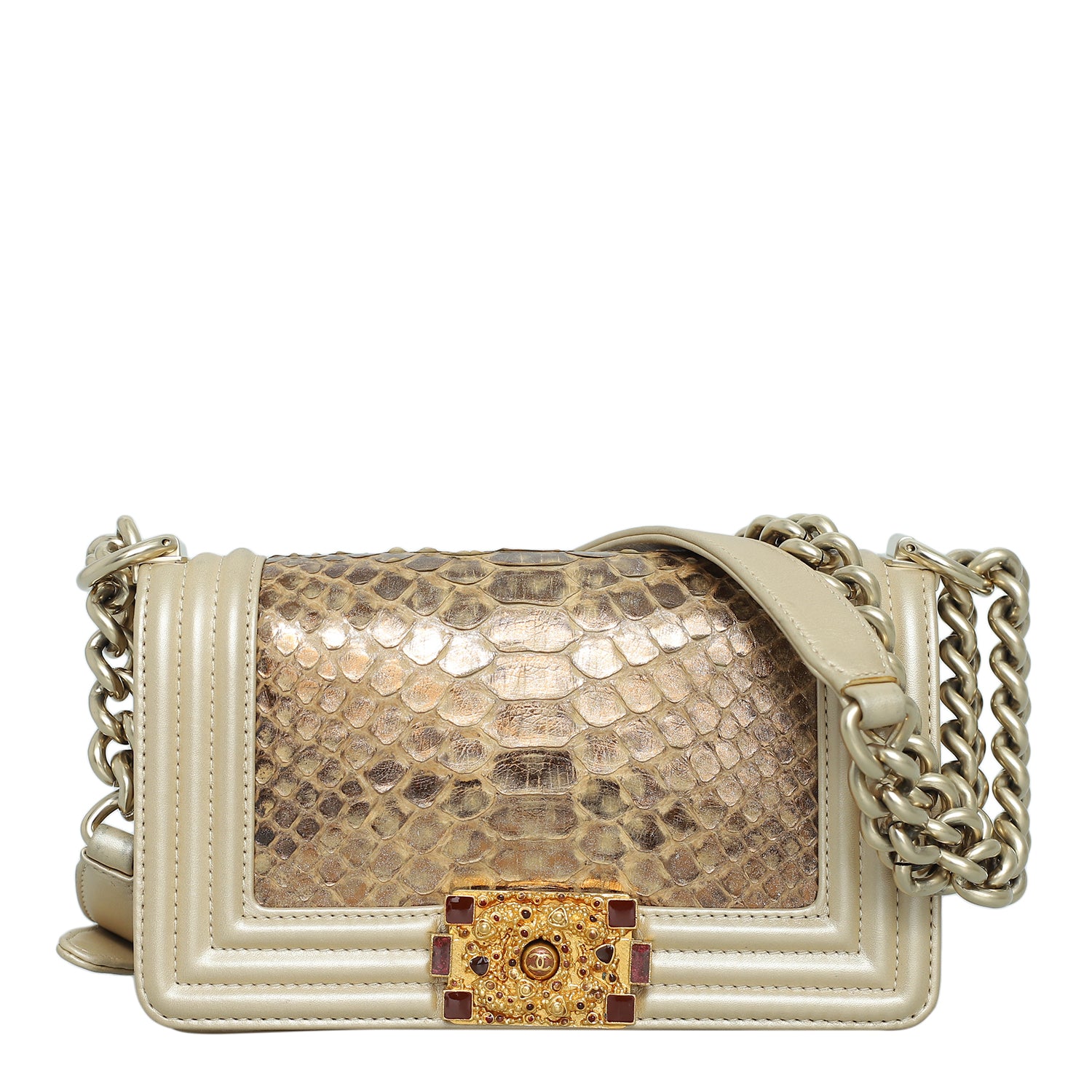 Chanel P-F12 Metallic Phyton Small Boy Bag With Jeweled Hardware CHA09712B