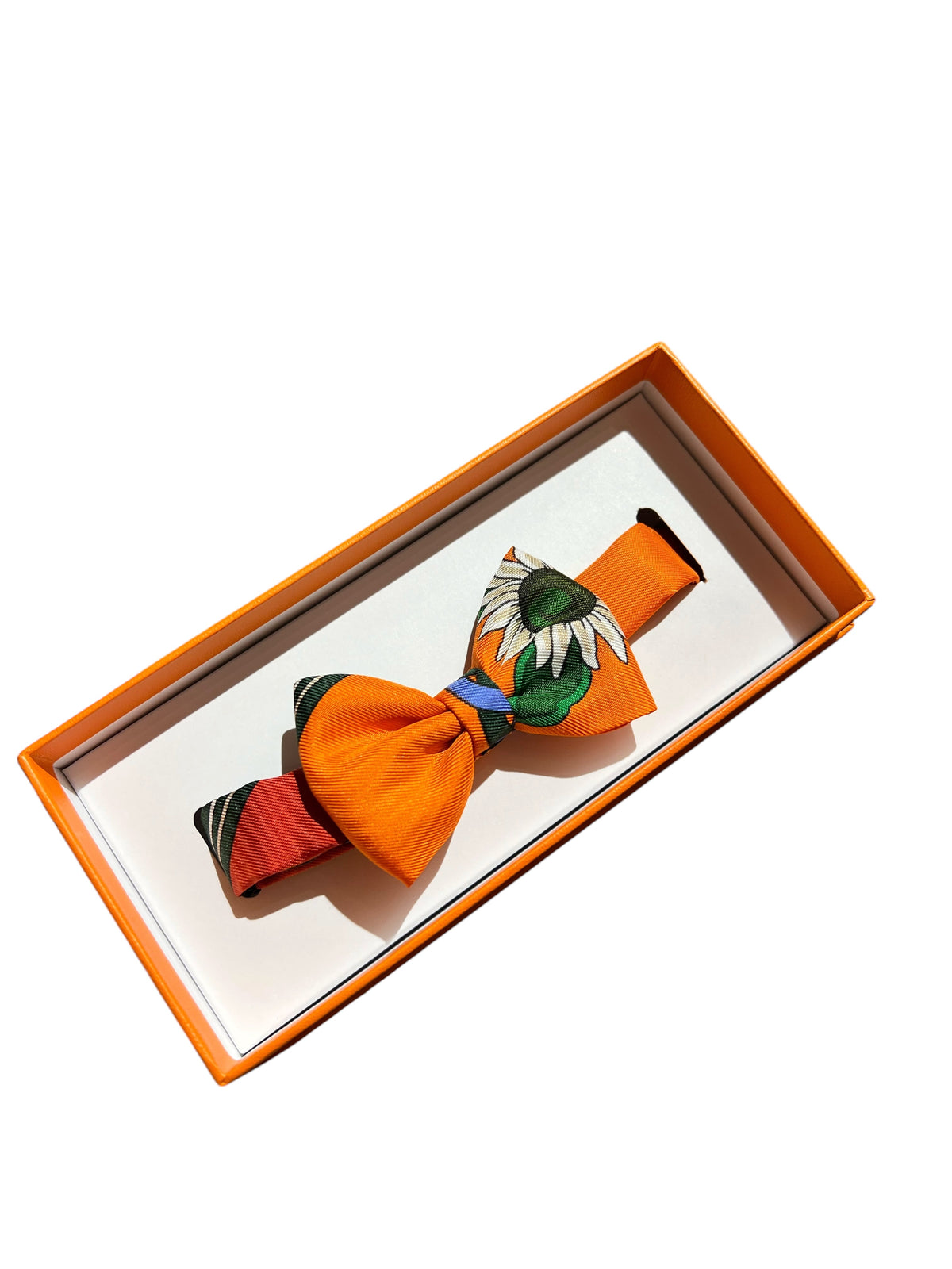 HERMES  ORANGE+GREEN+BLUE SILK BOW TIE 2000000151694