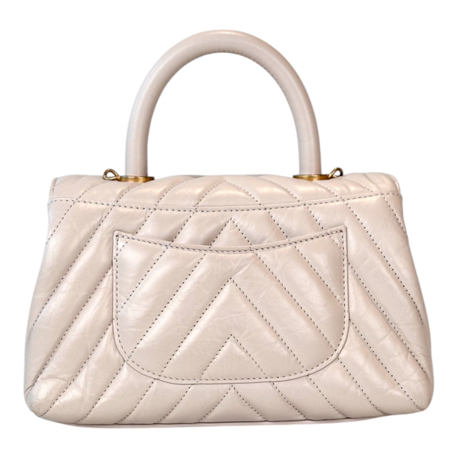 Chanel Cream Chevron Top Handle with GHW in Calfkin