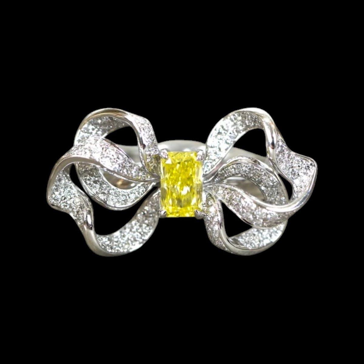 0.625ct Yellow Diamond & 0.477ct White Diamond Ring set in 18K White Gold