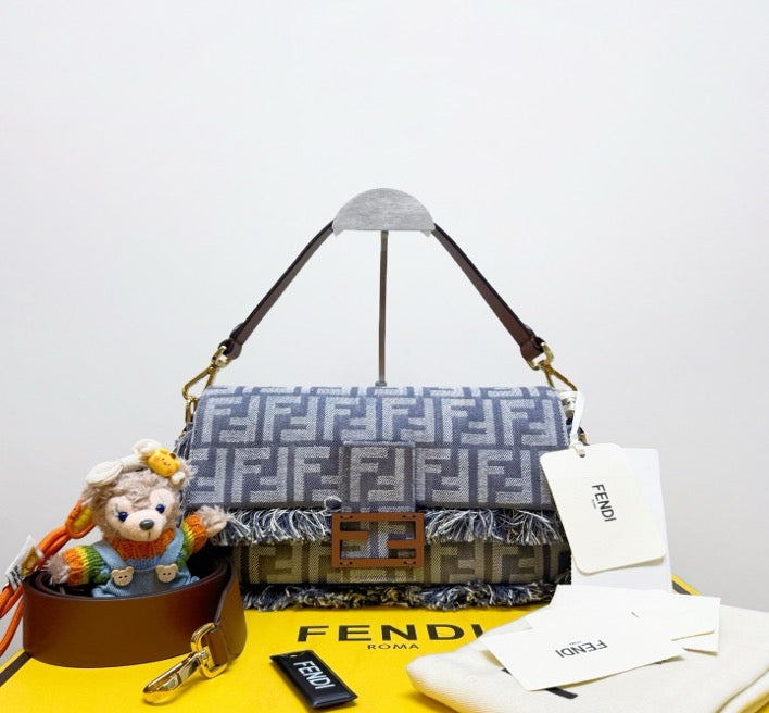 FENDI denim blue tassel baguette bag, 25 (with card and tag) 23919320