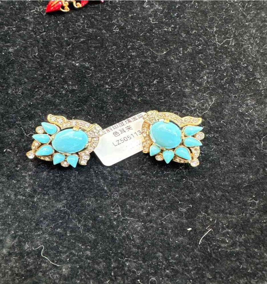 Trifari Indian Gem Blue Ear Clips LZ505113