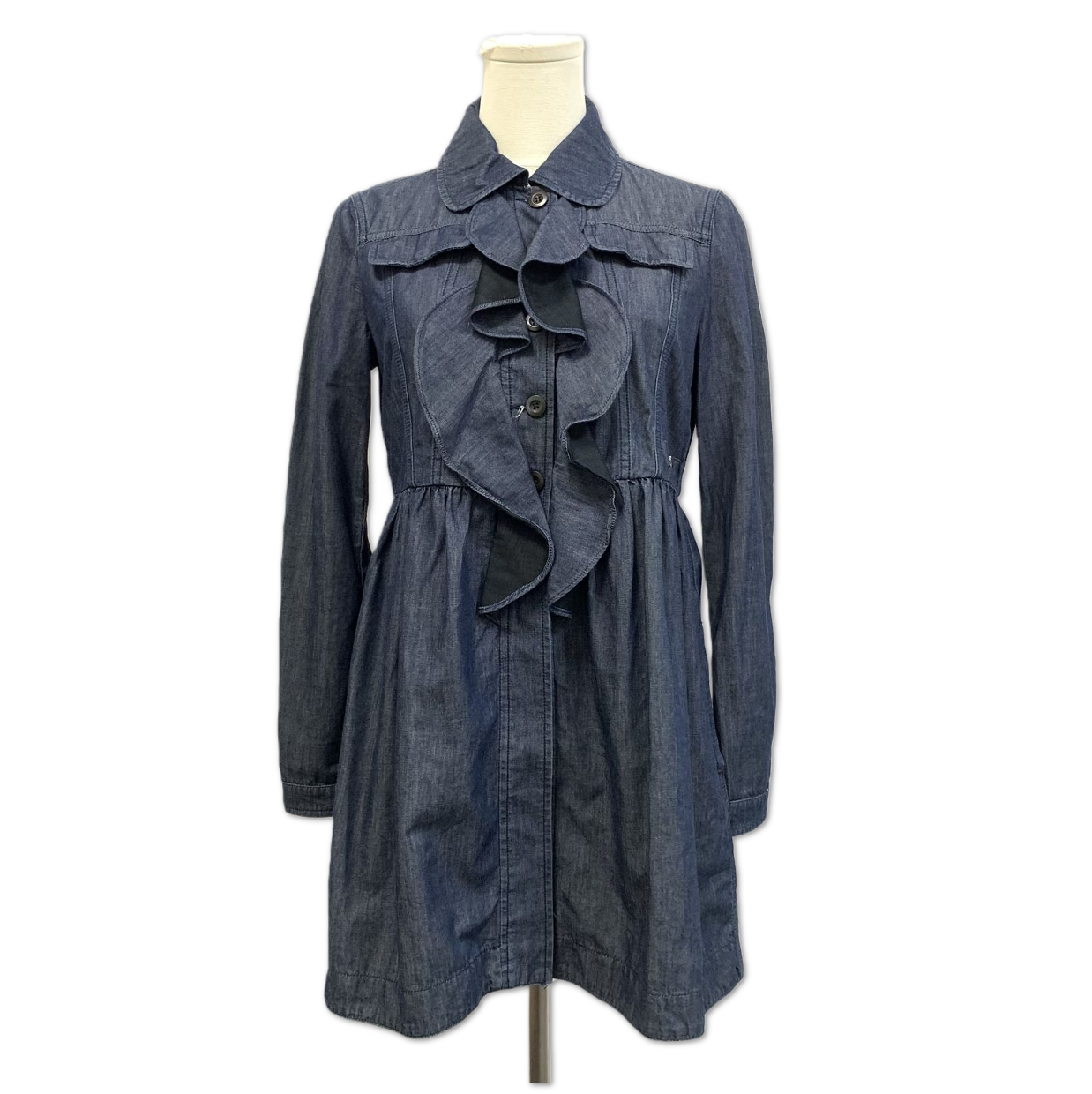 Miu Miu Ruffled Denim Button-Down Dress size 38 FQ0133633743