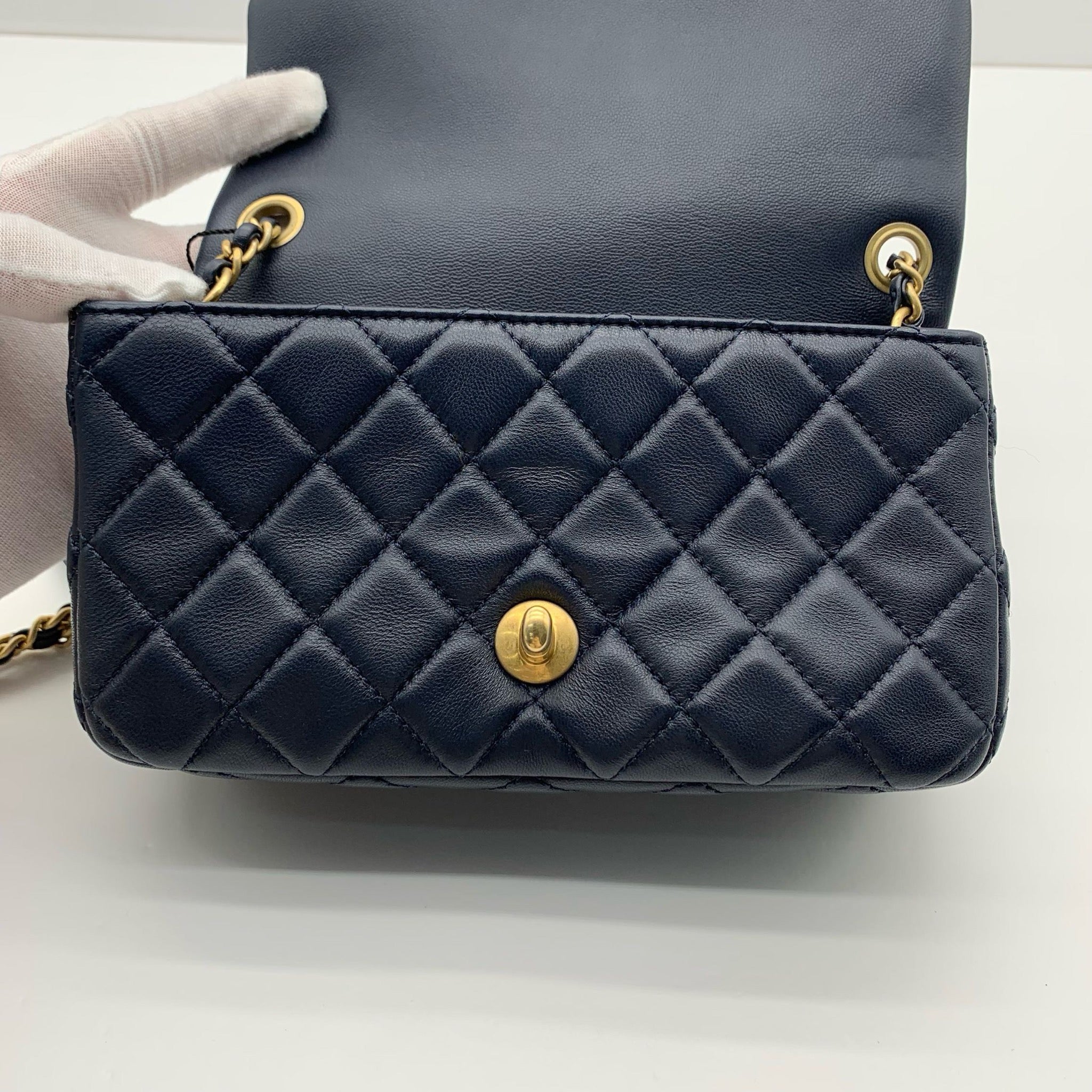 Chanel Mini Classic Flap Rectangle Navy Blue Lambskin Bag image 18