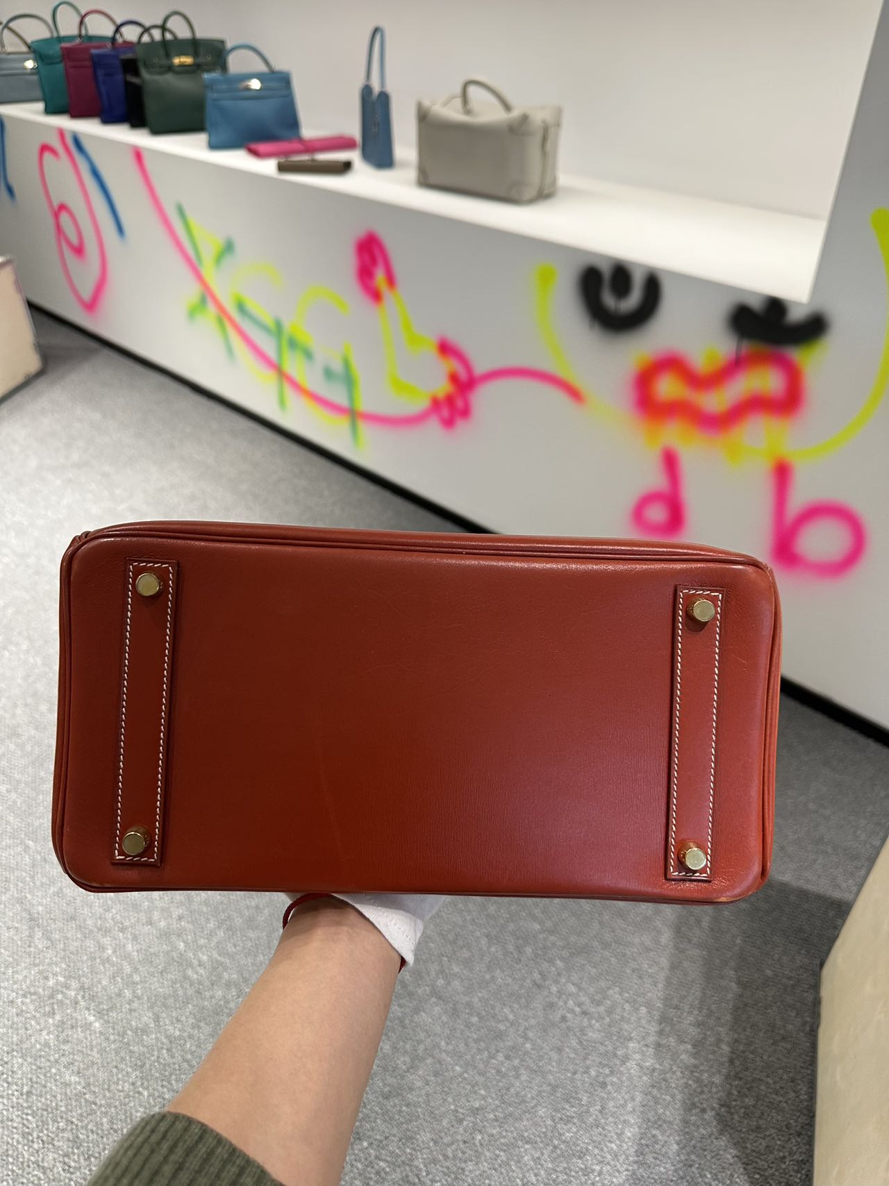 Hermès HAC 32 Brick Red Box Leather Stamp B Pristine Condition