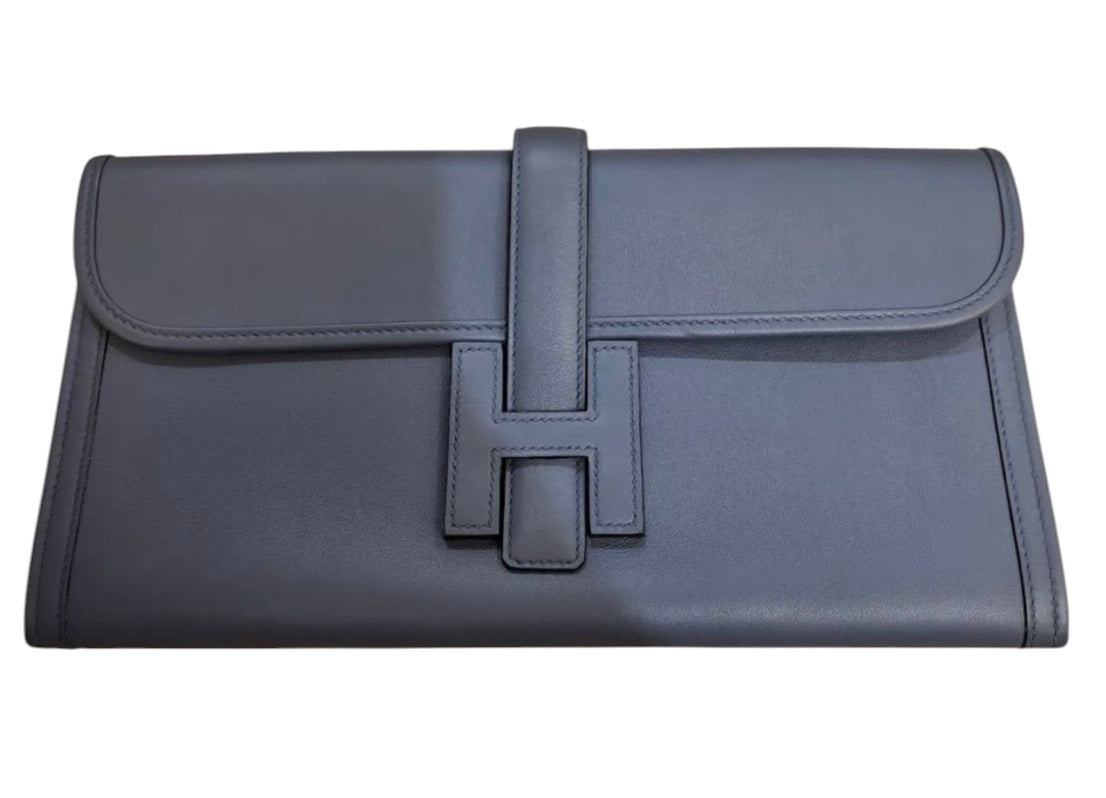 Hermes Navy Jige Elan Clutch Evercolor