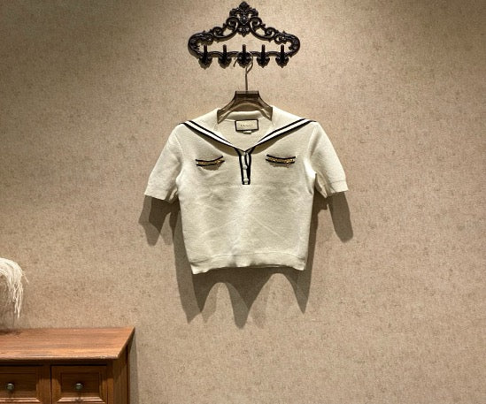 Gucci Beige Horsebit Pocket Collar Knit Short-Sleeve T-Shirt / Size M / 99% New / 40371 SYCF40371