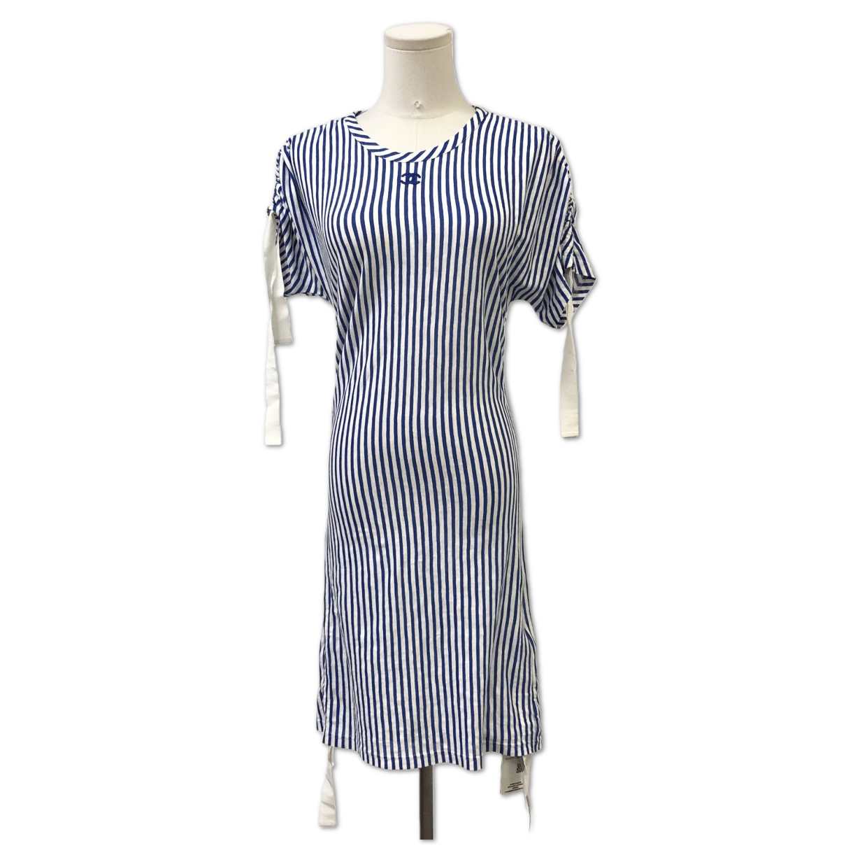 Chanel Blue Striped Tie-Sleeve T-Shirt Dress size 34 FQ0131963184