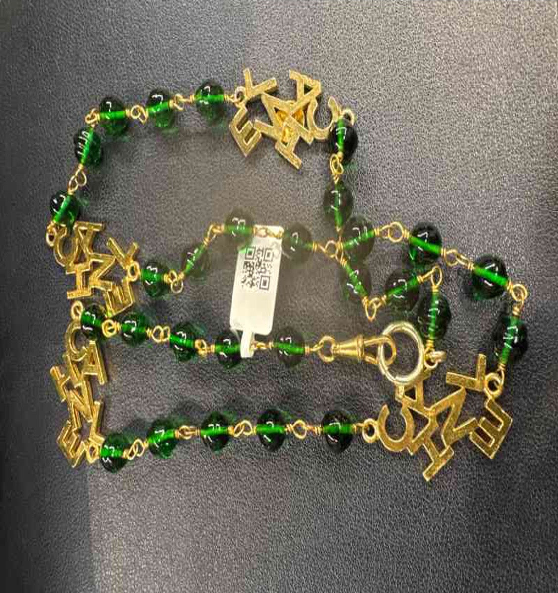 CHANEL 1971-1980 Letter Green Glass Necklace LZ604055