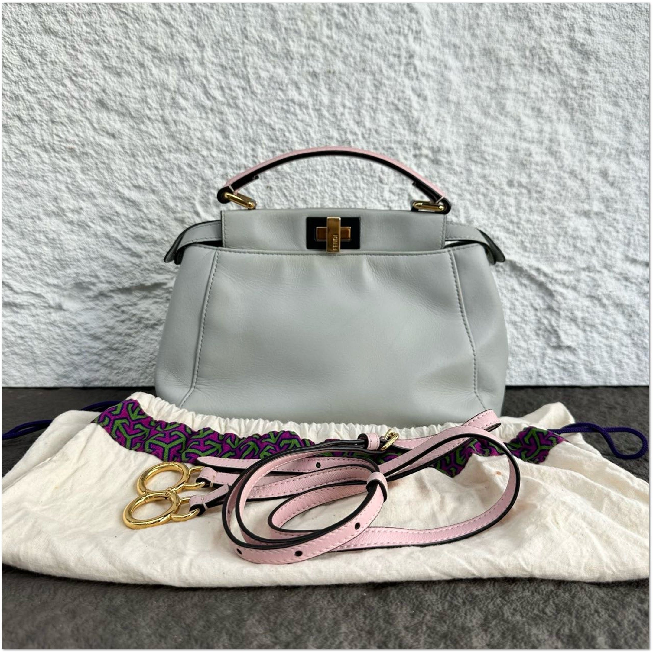 Fendi Light Gray Smooth Leather Peekaboo Top Handle Bag C19493596804
