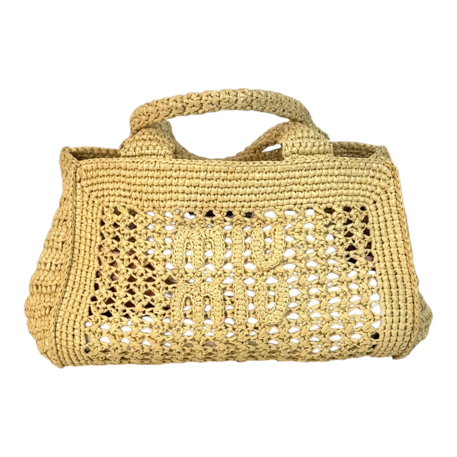 Miumiu Neutral Raffia Crochet Tote Bag