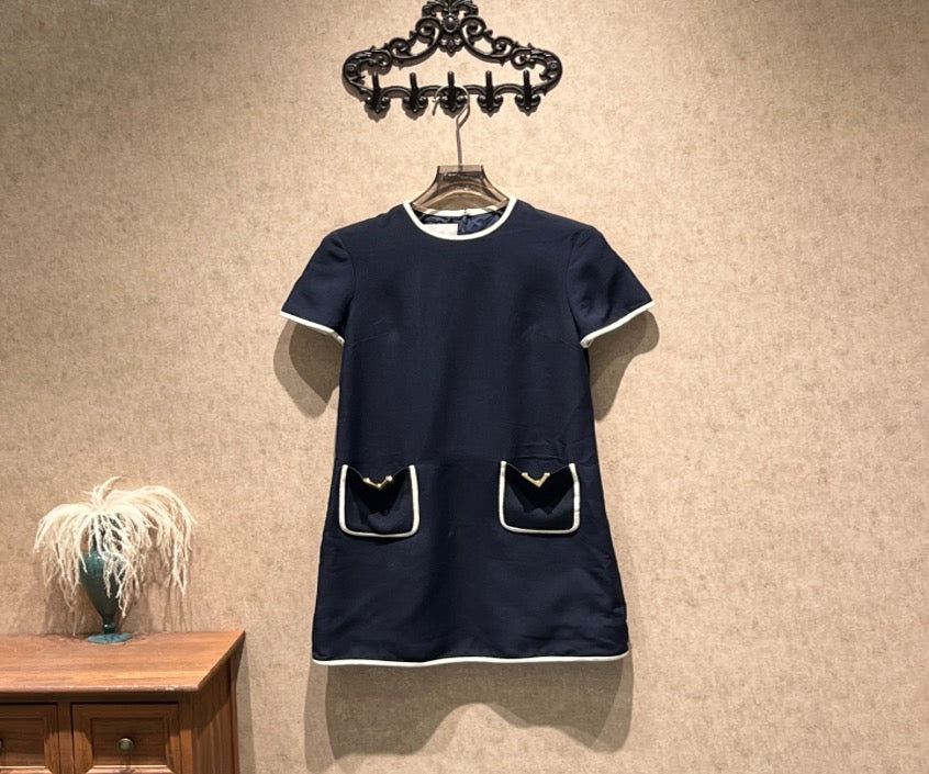 Valentino Midnight Blue Trim Dress / Size 38 / Size 99 / 45923 SYCF45923