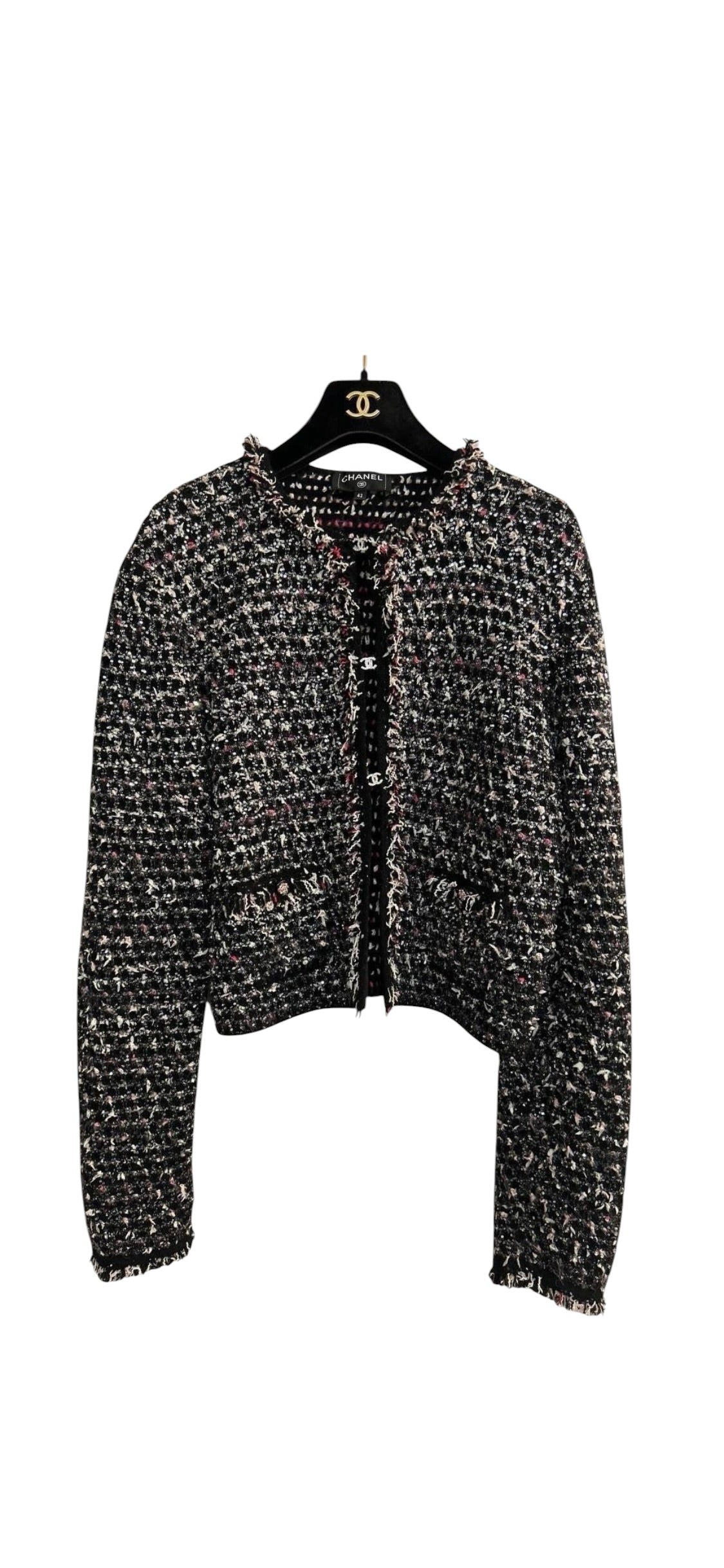 Chanel Tweed Black/White CC Hooks Sz 42 DLT1102
