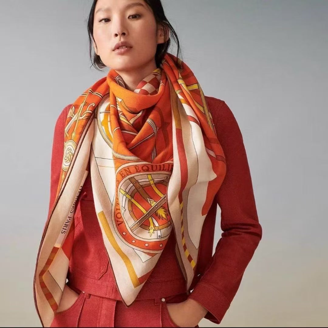 Hermès 140cm "Voitures en Equilibre" Cashmere-Silk Shawl