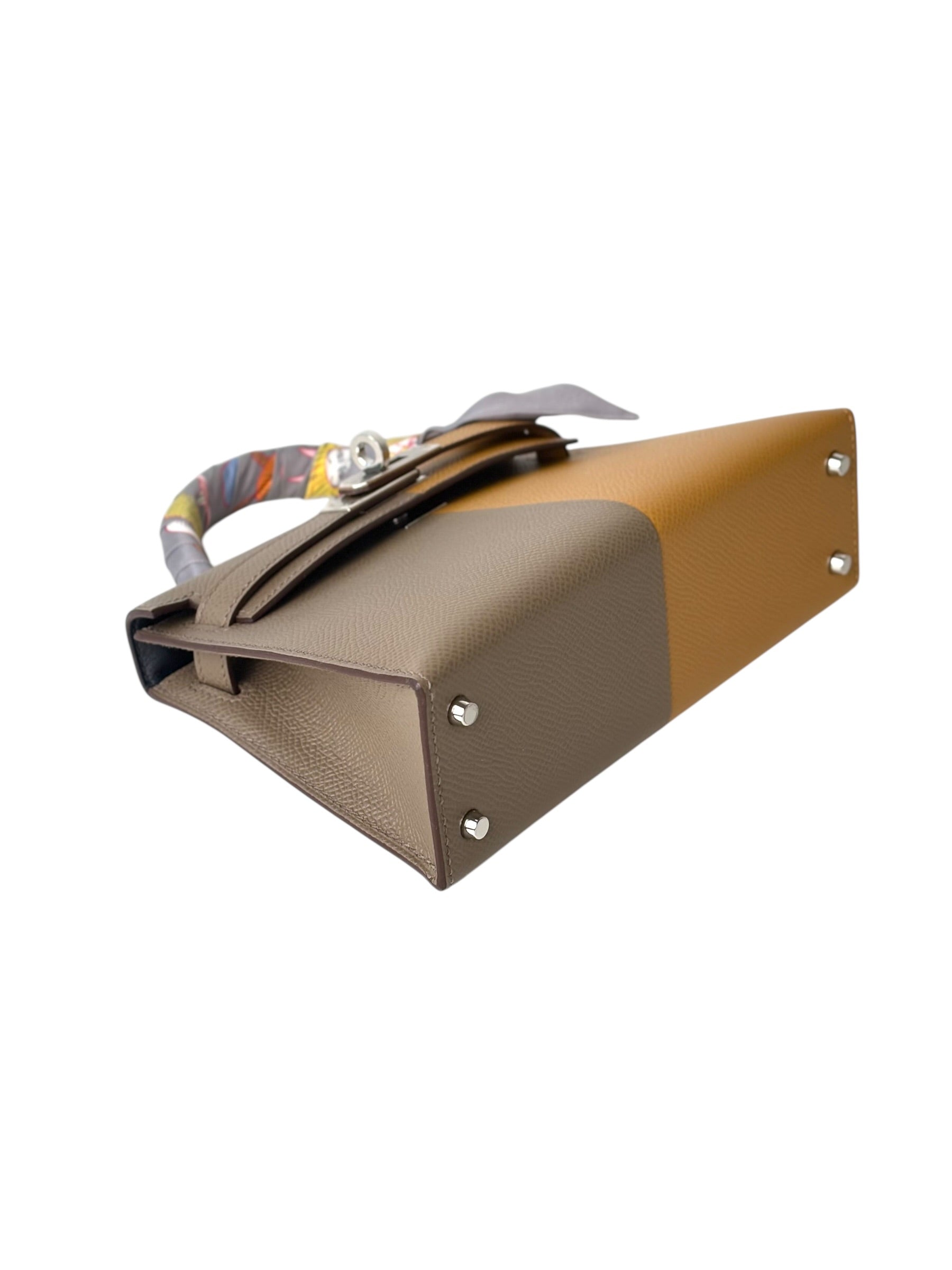 Hermes Limited Edition Kelly Mini Sesame/Etoupe/Blue Indigo in Epsom Leather