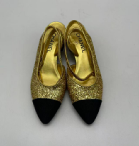 Chanel gold sequined low-heeled Mary Jane shoes, size 38, currently unused. LZ260627VG0882