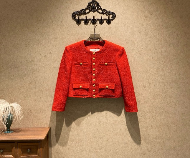 Celine SS22 Red Woven Jacket with Gold Buttons / Size 36 / Brand New / 35856 SYCF35856