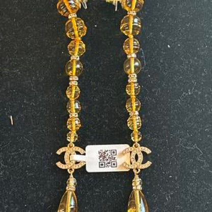 CHANEL 23rd Anniversary Yellow Glass Shoulder Earrings LJ605027