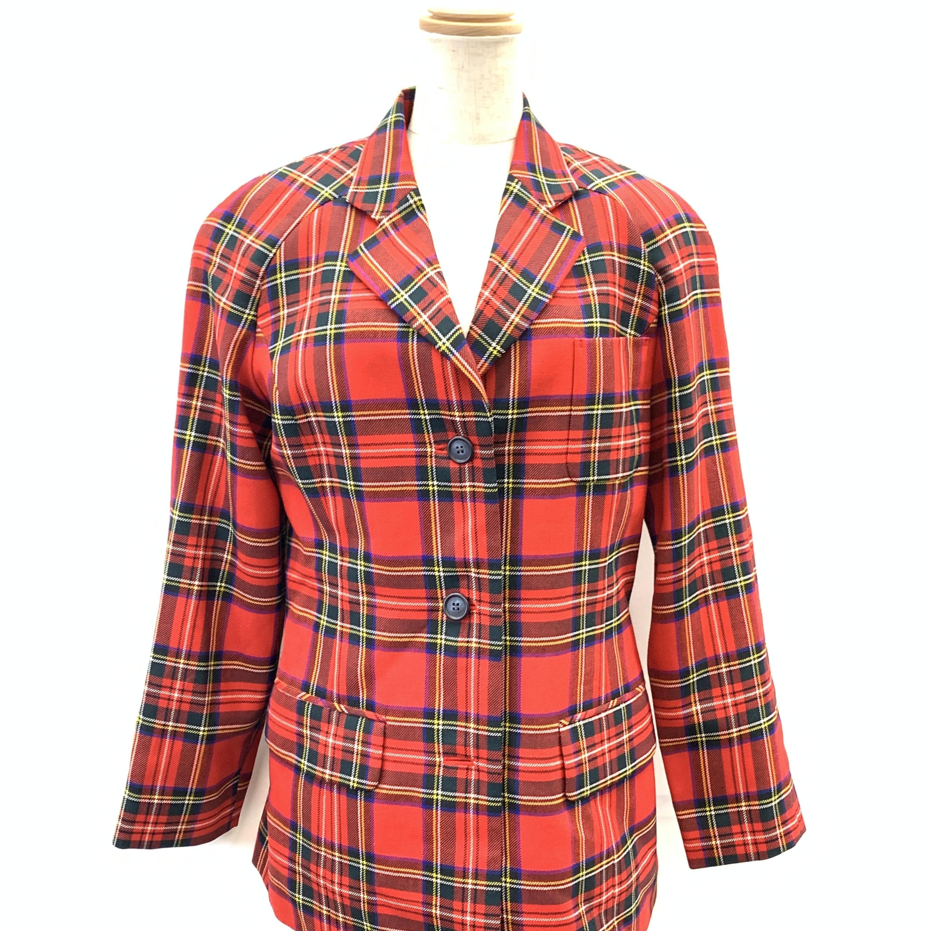 Christian Dior Red Plaid Wool Blazer With Pockets C323677
