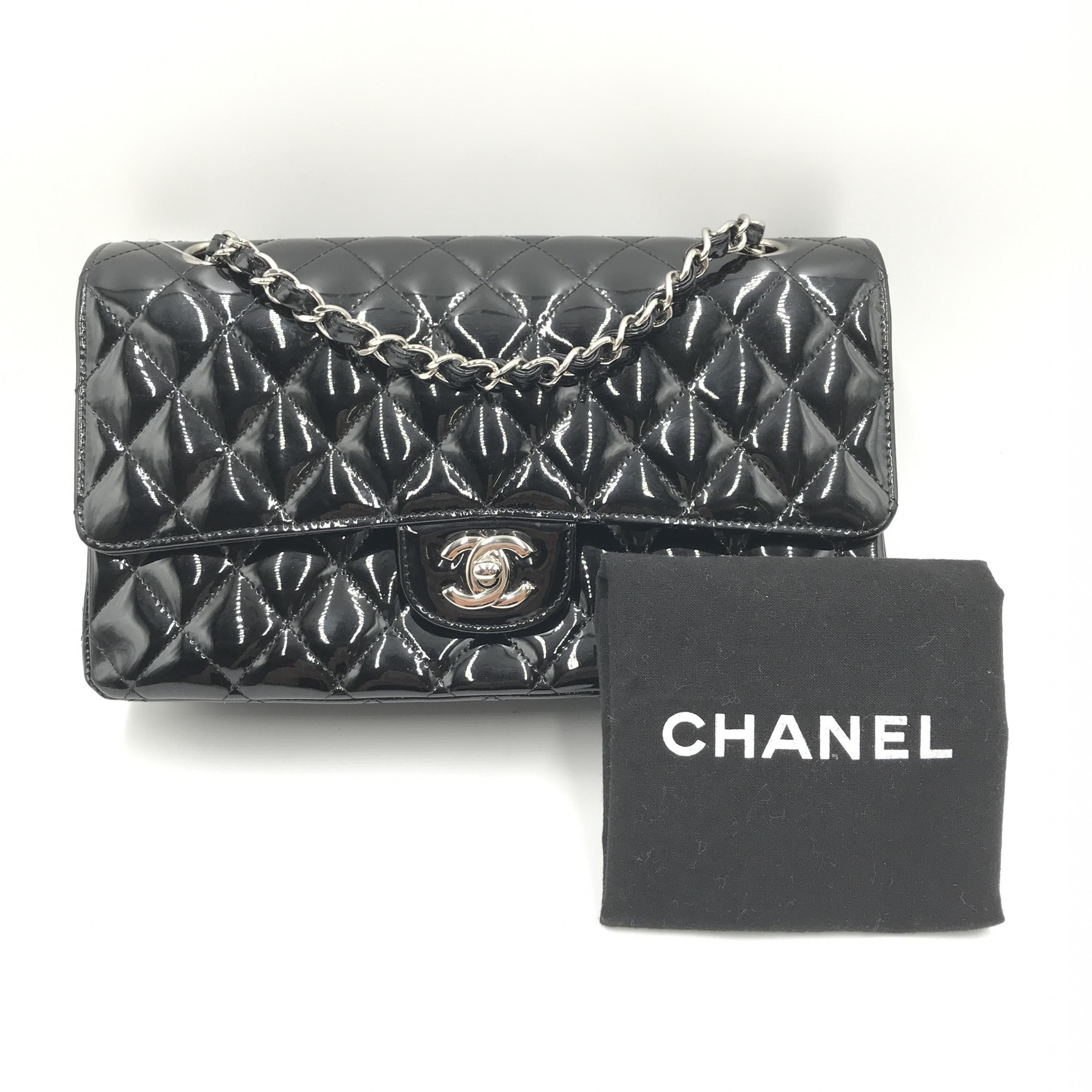 Black patent leather double flap handbag C267803