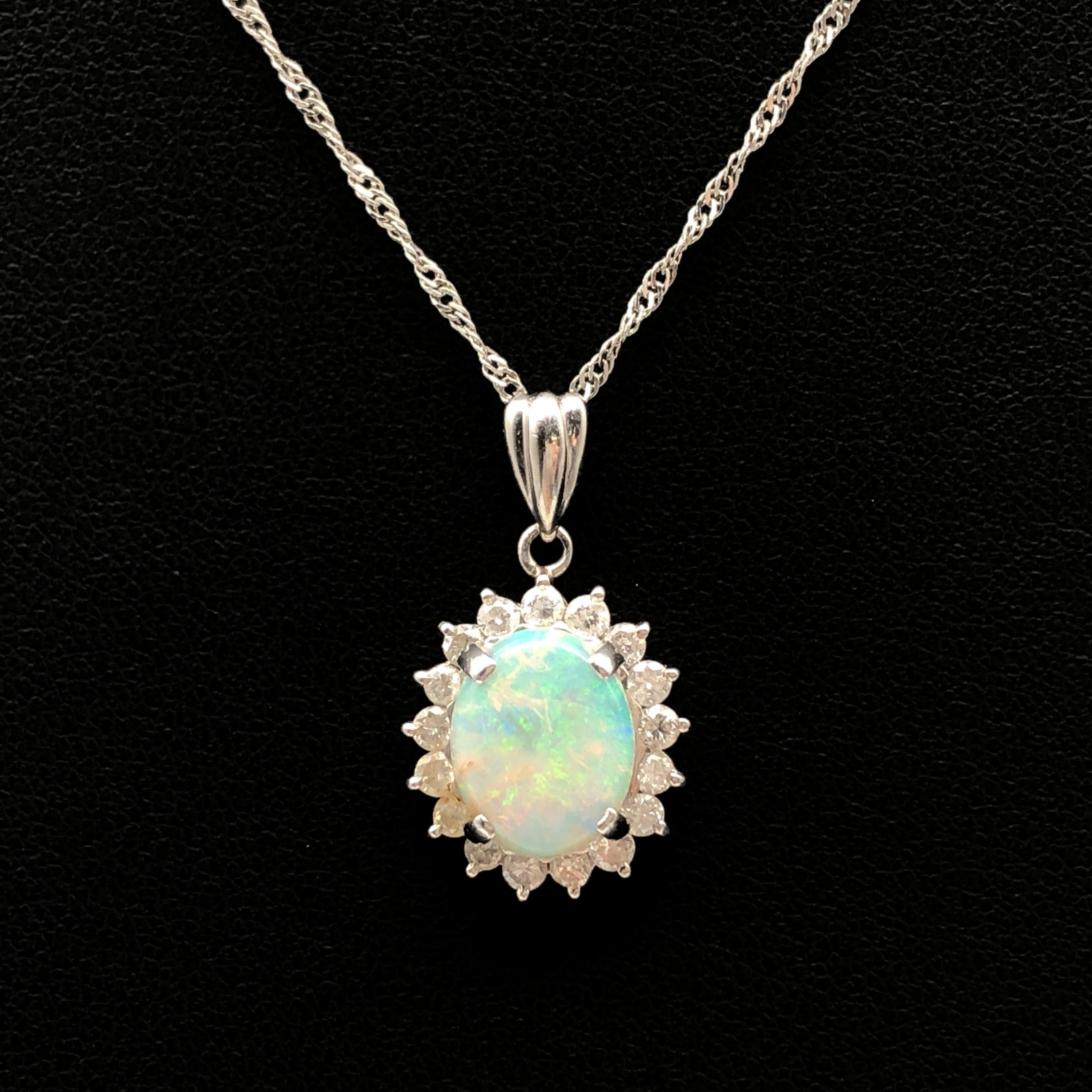 Custom Jewelry 1P Opal & Diamond Necklace, O(1.37ct), D(0.56ct), PT850, 5.3g, 40cm C355956